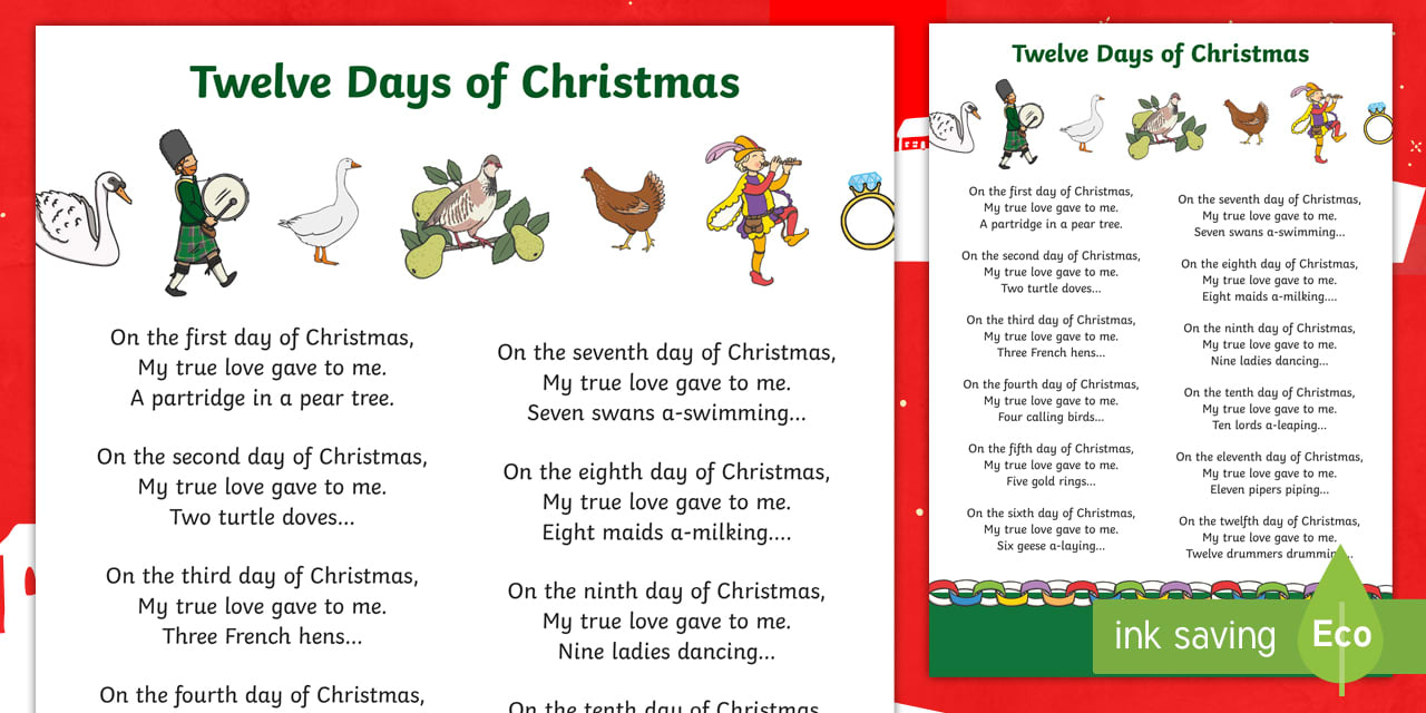12 Days Of Christmas Printable Song Lyrics - Events - Twinkl regarding Twelve Days of Christmas Lyrics Printable