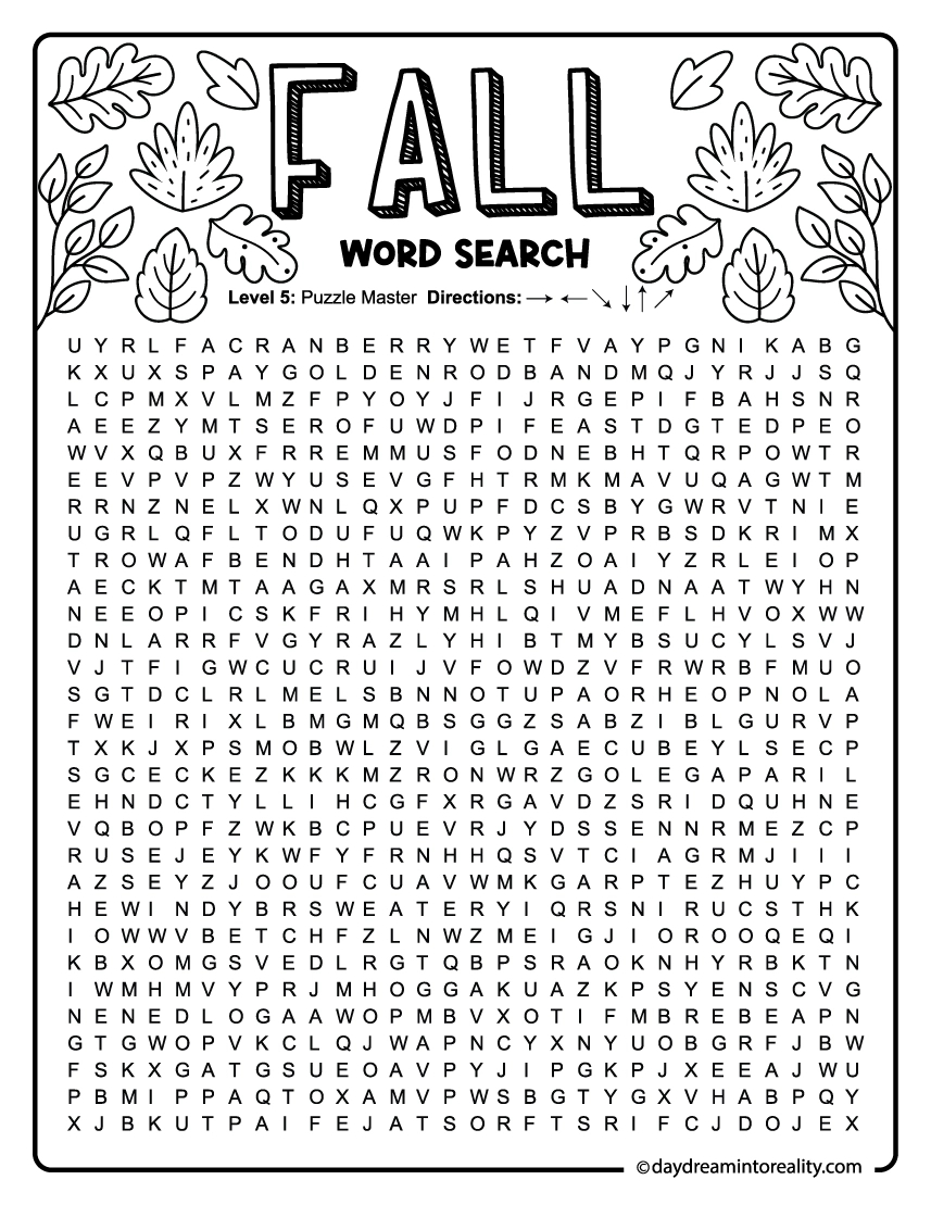 15 Fall Word Search Free Pdf Printables | 6 Levels Of Difficulty within Free Printable Fall Word Searches