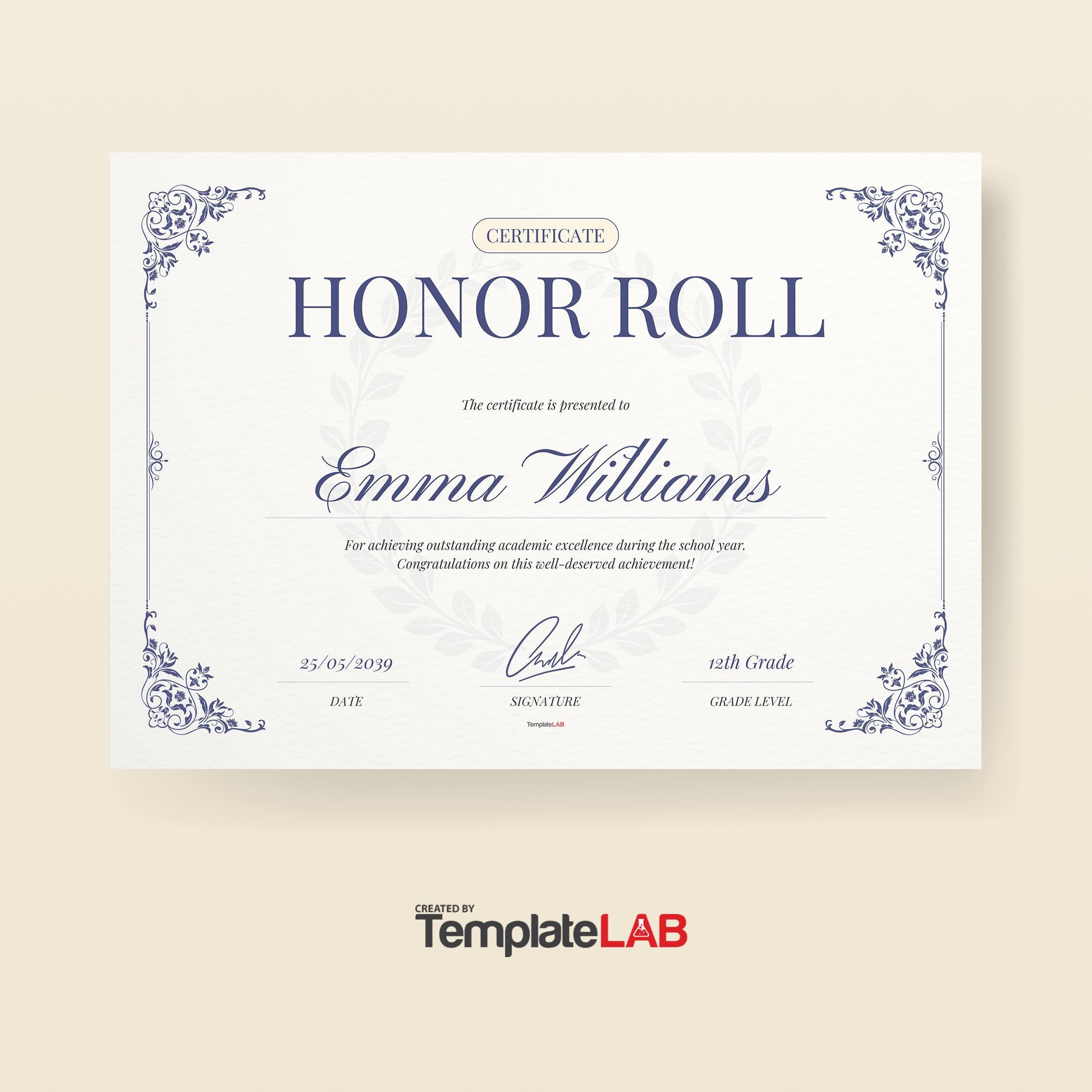 18 Printable Honor Roll Certificate Templates [100% Editable] pertaining to Free Honor Roll Certificate Printables