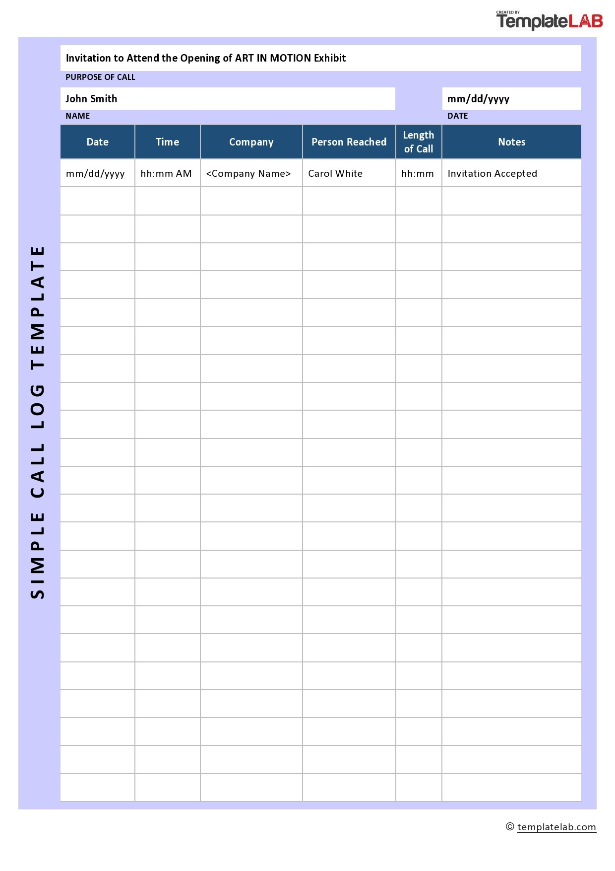 20+ Printable Call Log Templates [Word,Excel,Pdf] - Templatelab within Free Printable Printable Call Log Template