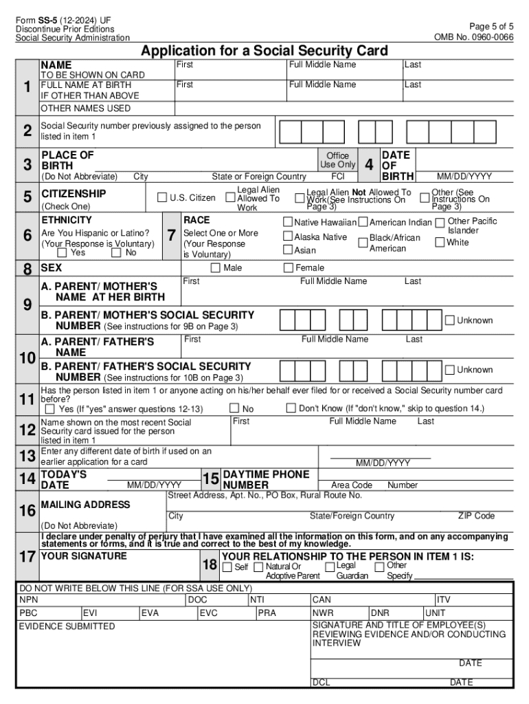 2024 Form Ssa Ss-5 Fill Online, Printable, Fillable, Blank - Pdffiller intended for Printable Application For Social Security
