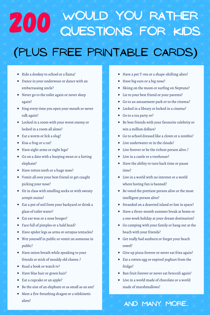 250+ Would You Rather Questions For Kids ❓ | Imagine Forest for Would You Rather Questions Printable