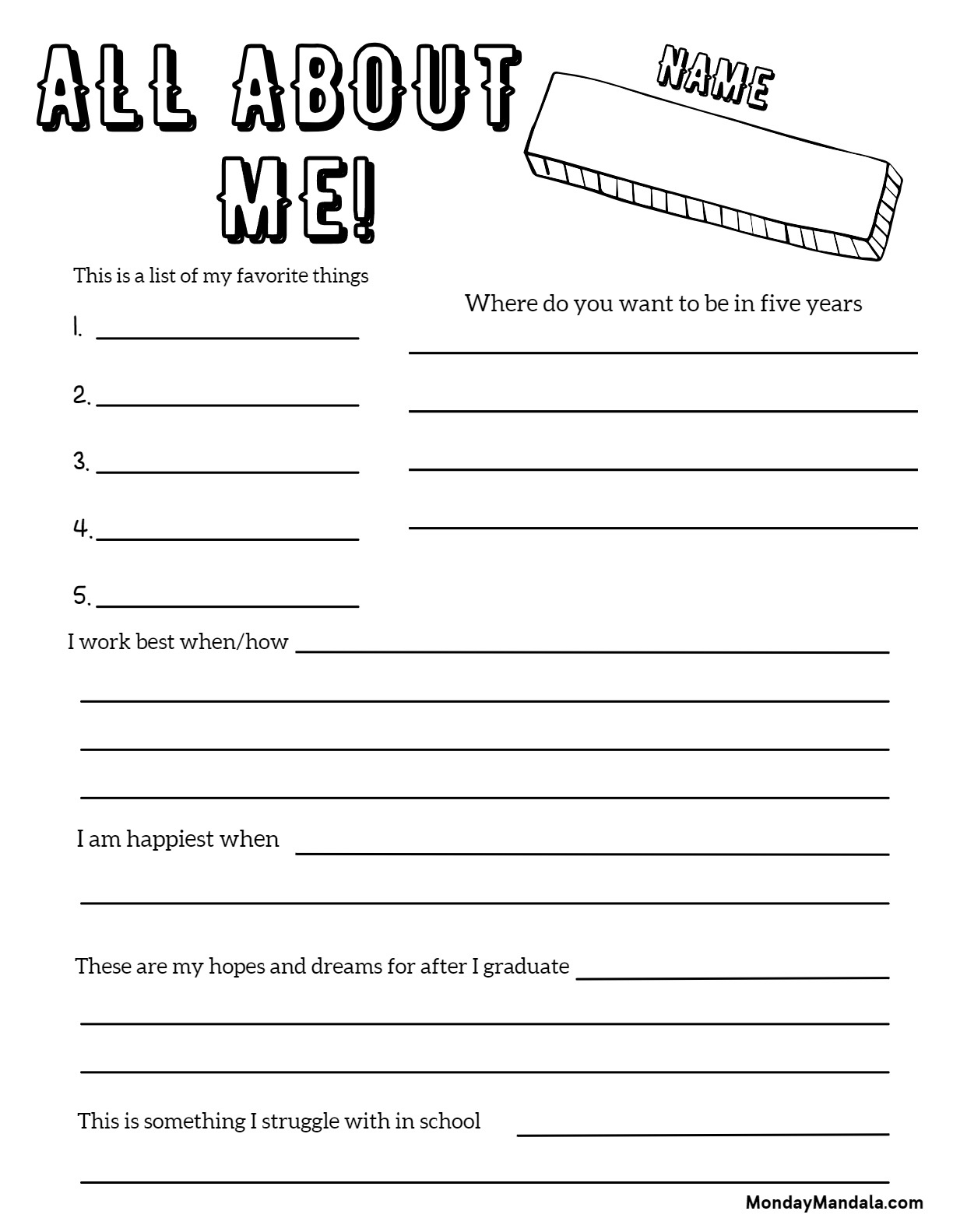 30 All About Me Worksheets (Free Pdf Printables) intended for Printable Activities For Middle Schoolers