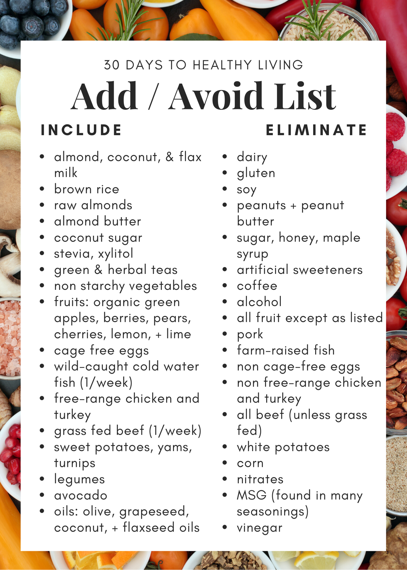 30 Days To Healthy Living Add Void List for Printable Arbonne 30 Day Challenge Meal Plan