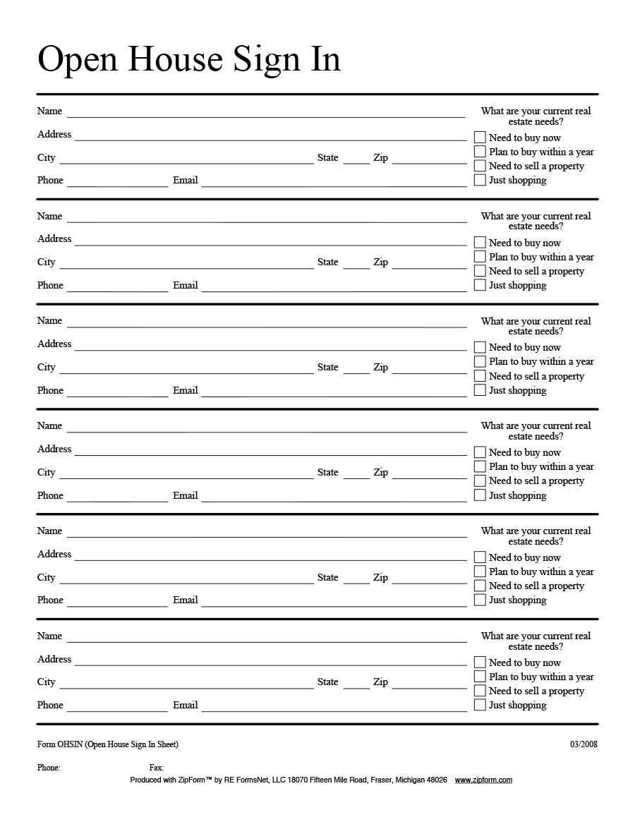 30 Open House Sign In Sheet [Pdf, Word, Excel] For Real Estate Agent within Free Printable Open House Sign in Sheets