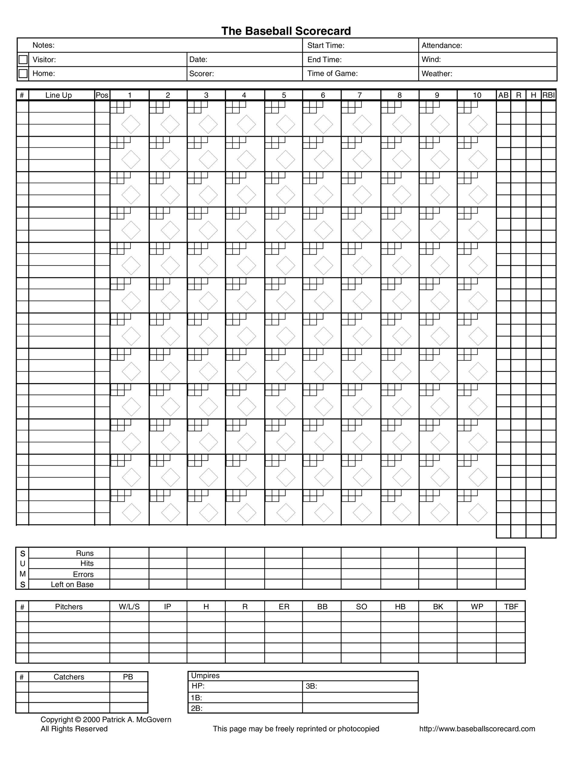30+ Printable Baseball Scoresheet / Scorecard Templates ᐅ Templatelab for Baseball Score Sheet Printable Free