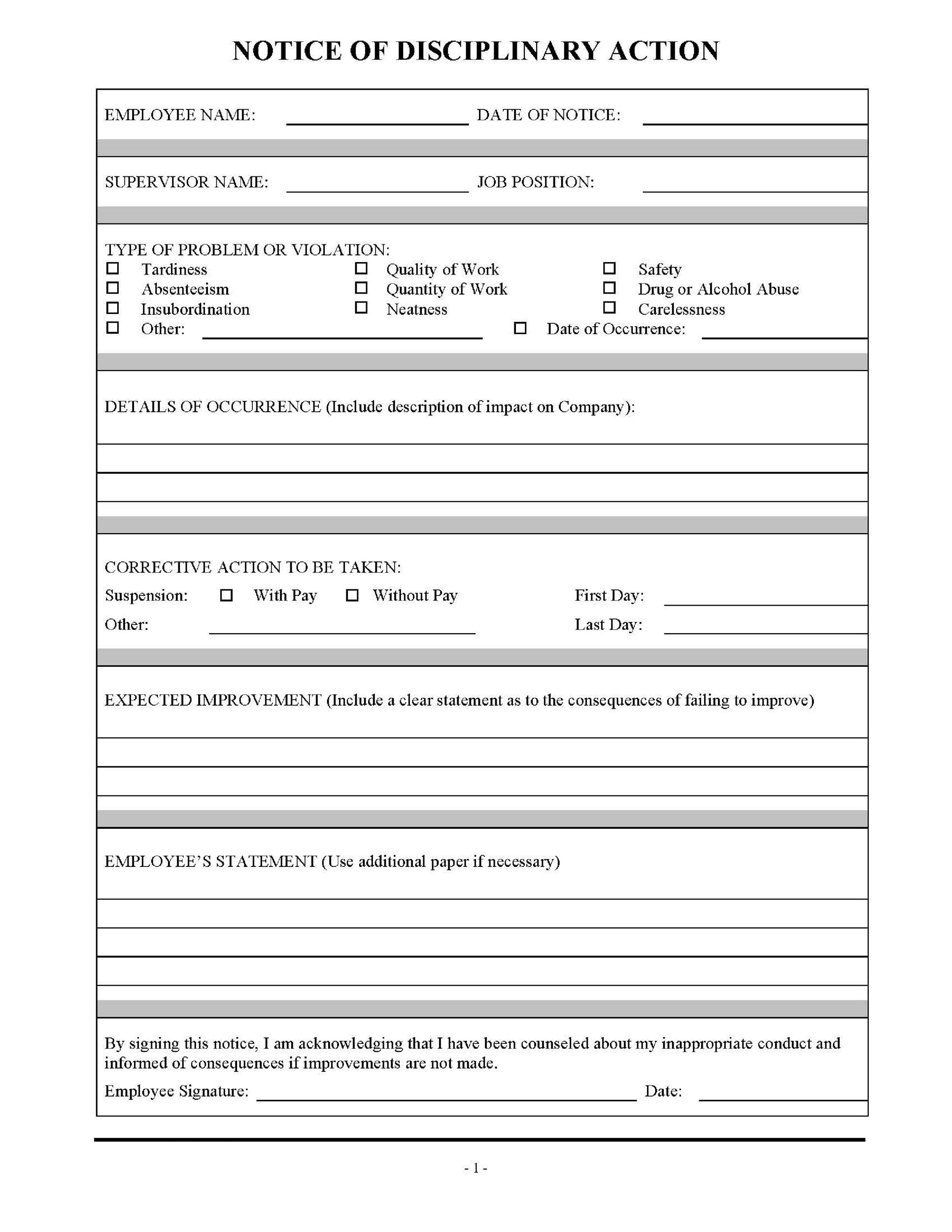 46 Effective Employee Write Up Forms [Disciplinary Action Forms] inside Printable Write Up Forms For Employees