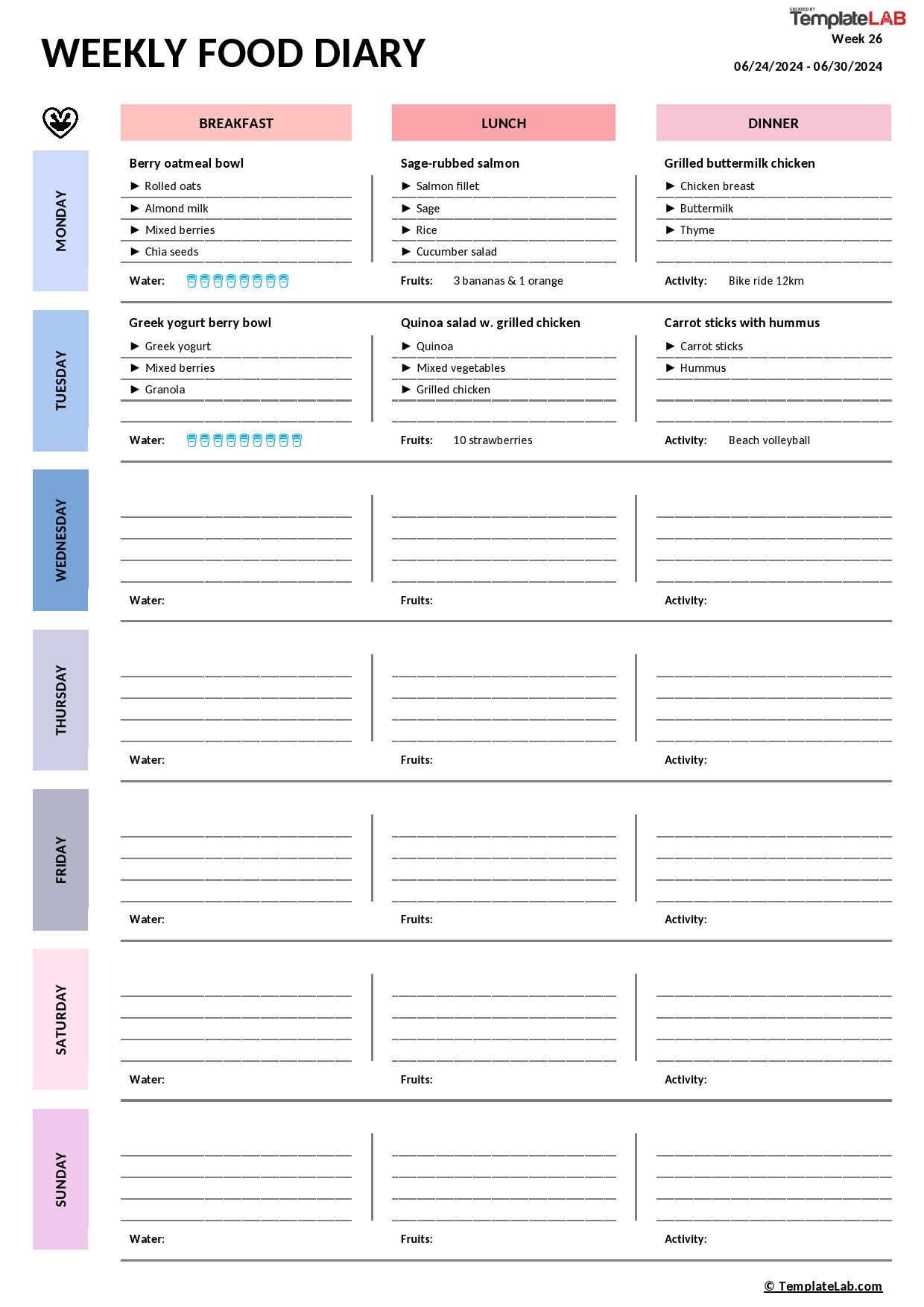 49 Simple Food Diary Templates &amp;amp; Food Log Examples within Printable Food Journal Food Diary Template
