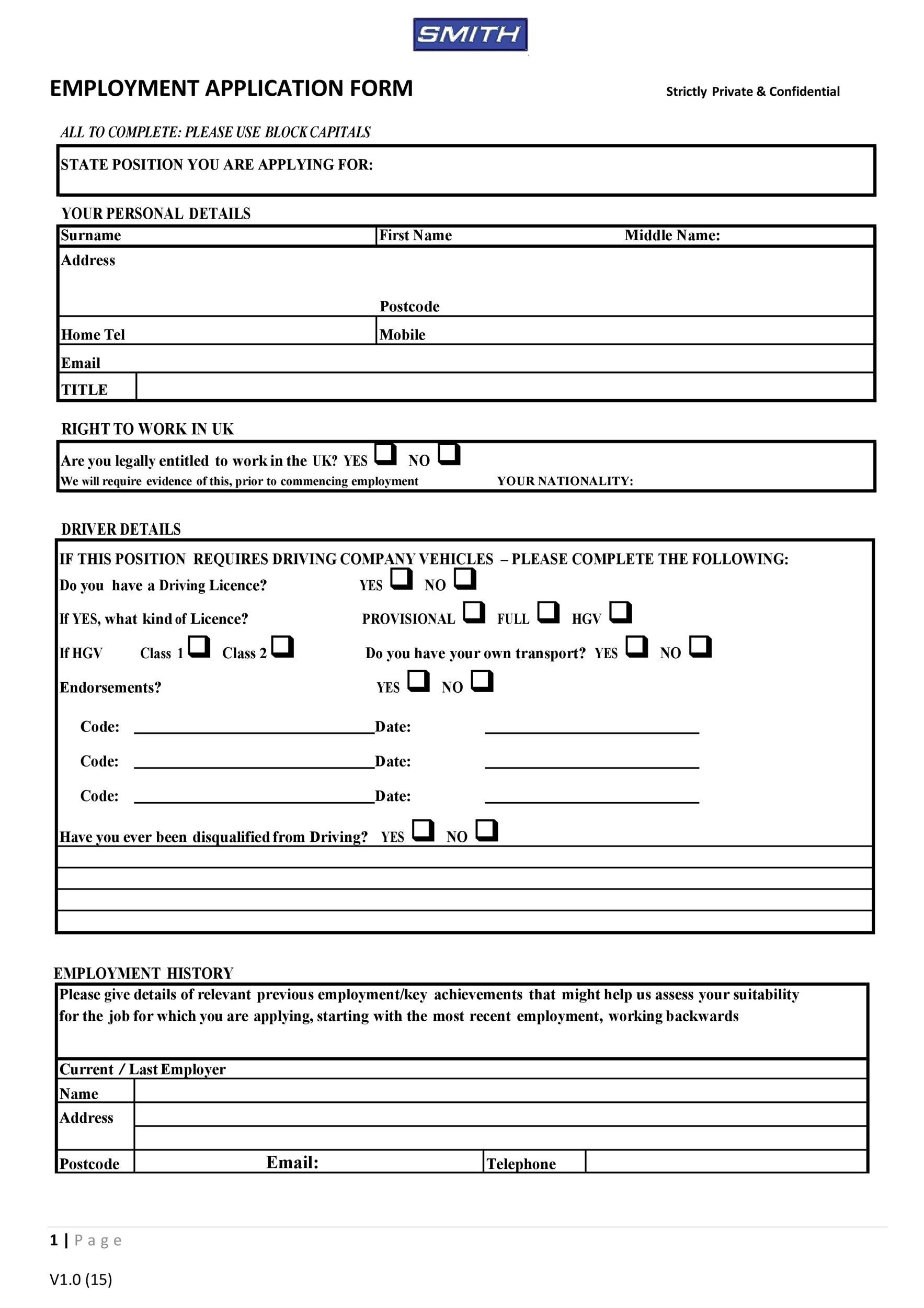 56 Free Employment &amp;amp; Job Application Form Templates [Printable] ᐅ for Free Printable Job Application Form