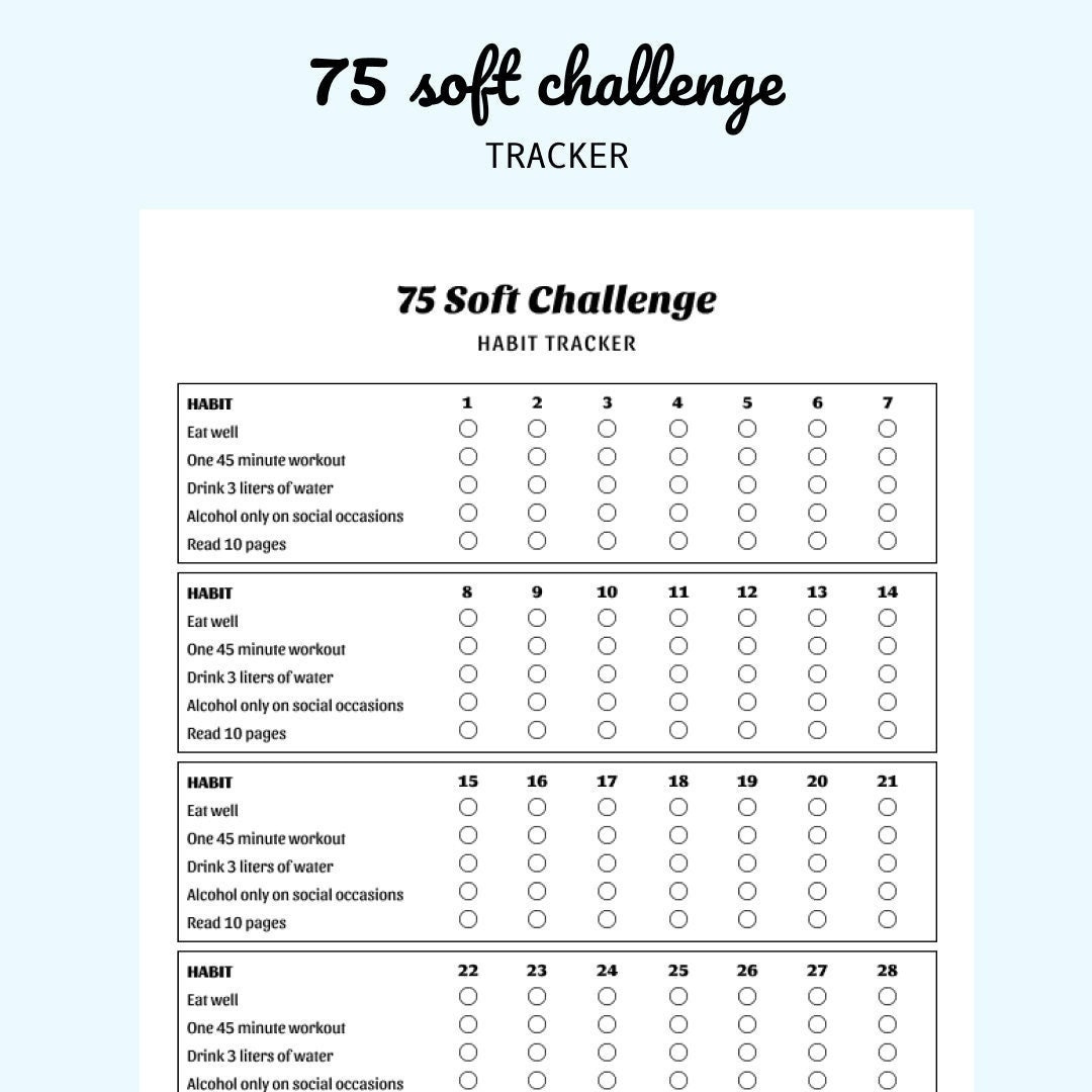 75 Soft Challenge Tracker Vorlage - Printable / Digitaler Download throughout 75 Soft Tracker Free Printable