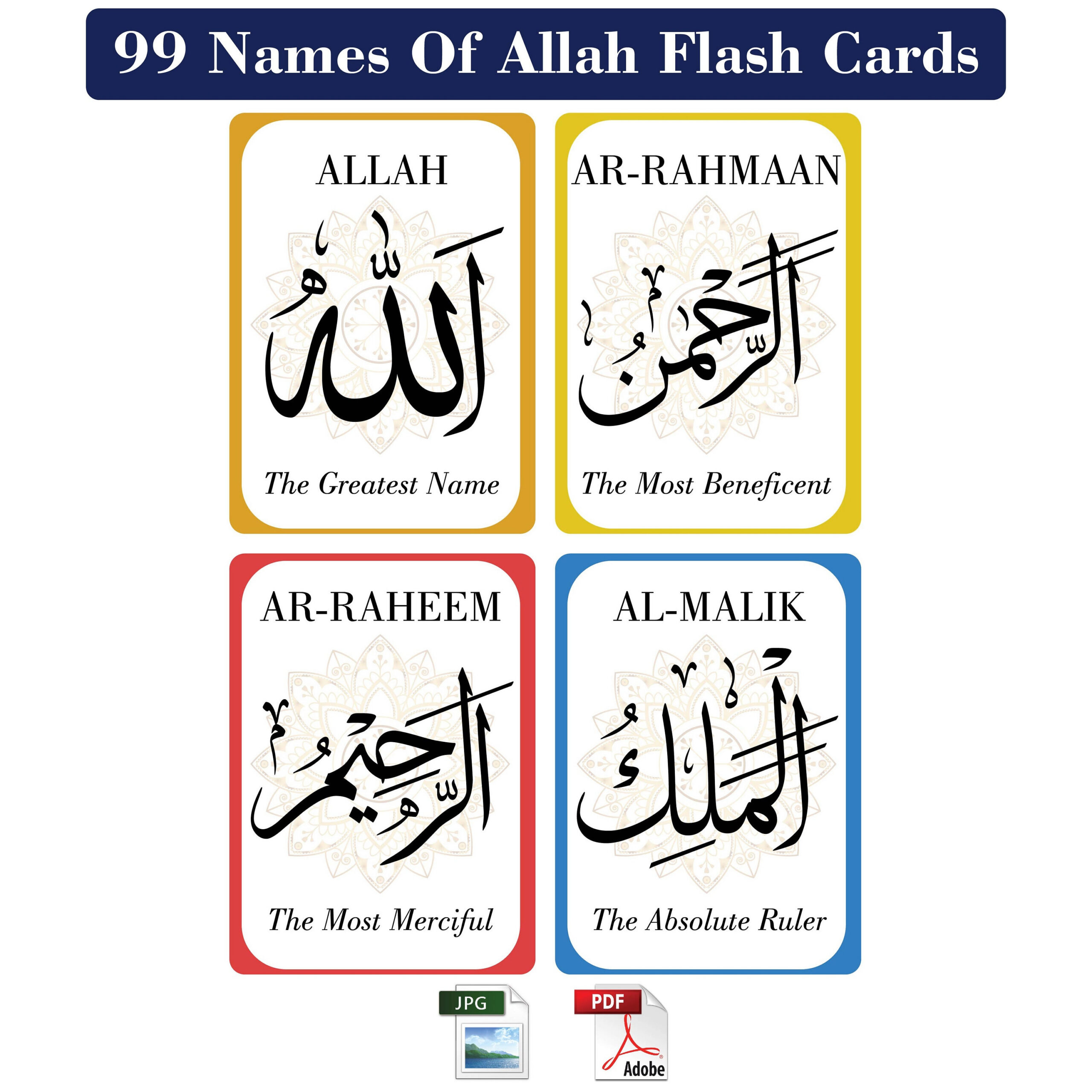 99 Namen Von Allah Flash Karten Printable Cards Pdf Download أسماء for 99 Names Of Allah Printable