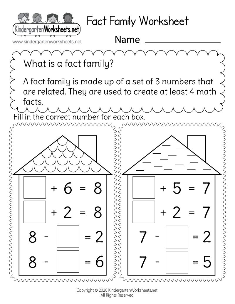 Addition And Subtraction Fact Family Worksheet - Free Printable intended for Free Printable Fact Family Worksheets