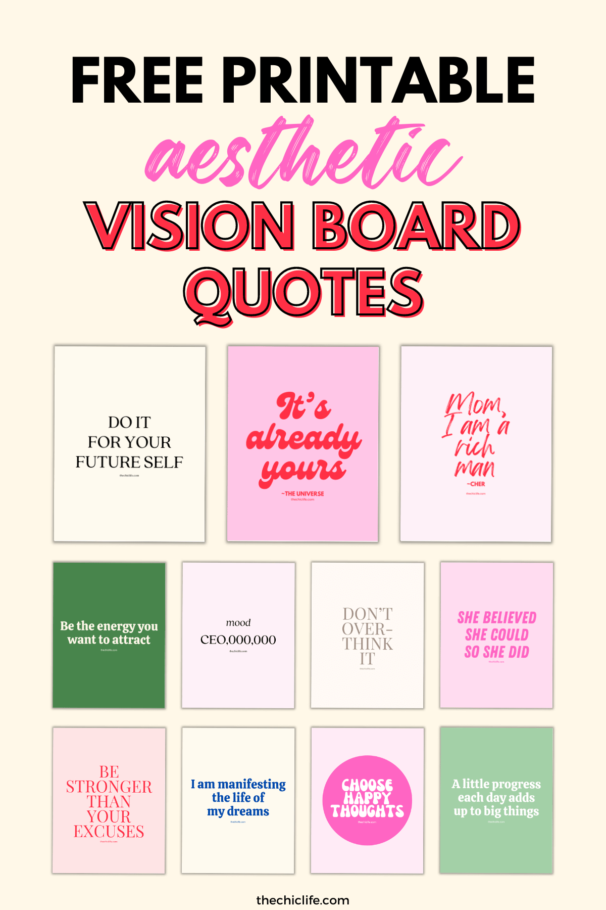 Aesthetic Vision Board Quotes 2025 (Free Printable Of Beautiful for Printable Vision Vision Board Pictures To Use