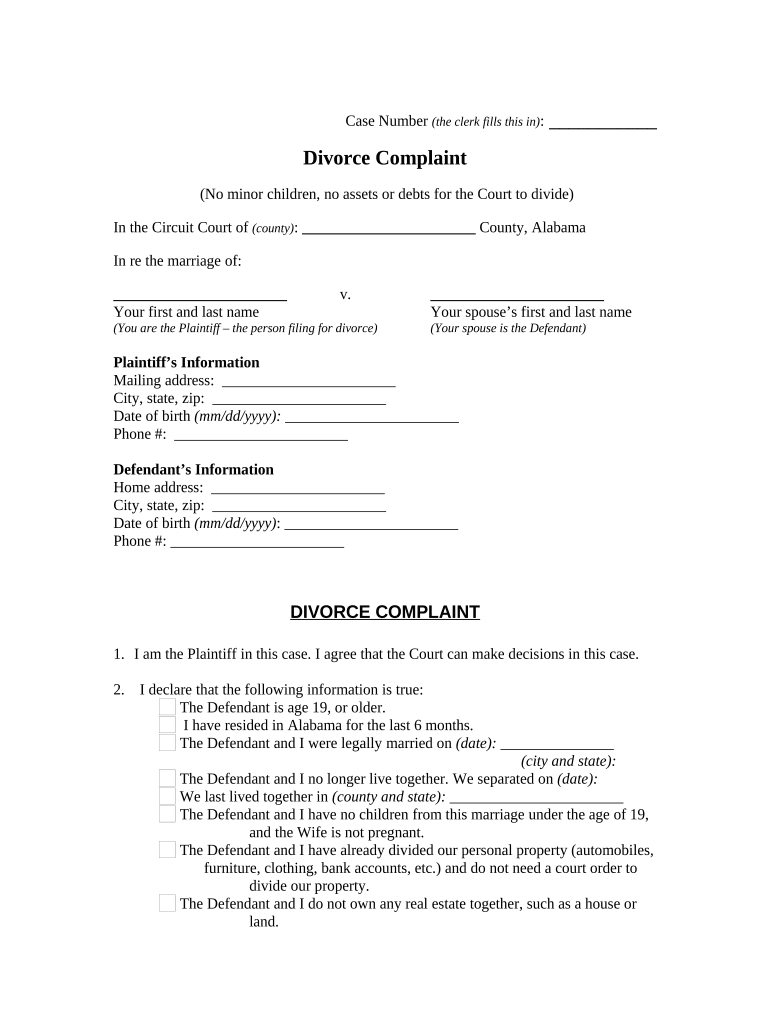 Alabama Complaint Divorce: Fill Out &amp;amp; Sign Online | Dochub intended for Printable Alabama Divorce Papers Free Download