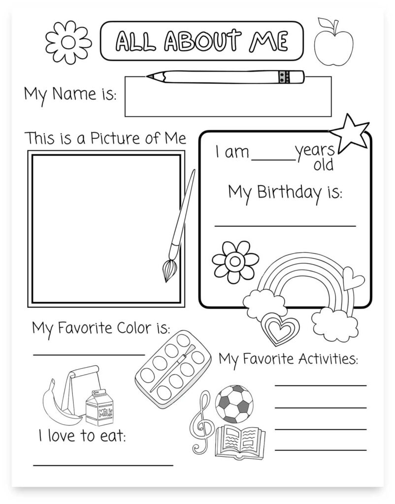 All About Me Printable Preschool Worksheet (Free Pdf) - Mindymakes throughout Free All About Me Printable Worksheets