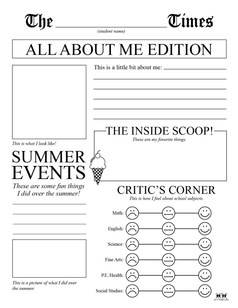 All About Me Printable Worksheets - 50 Free Printables inside Printable Activities For Middle Schoolers