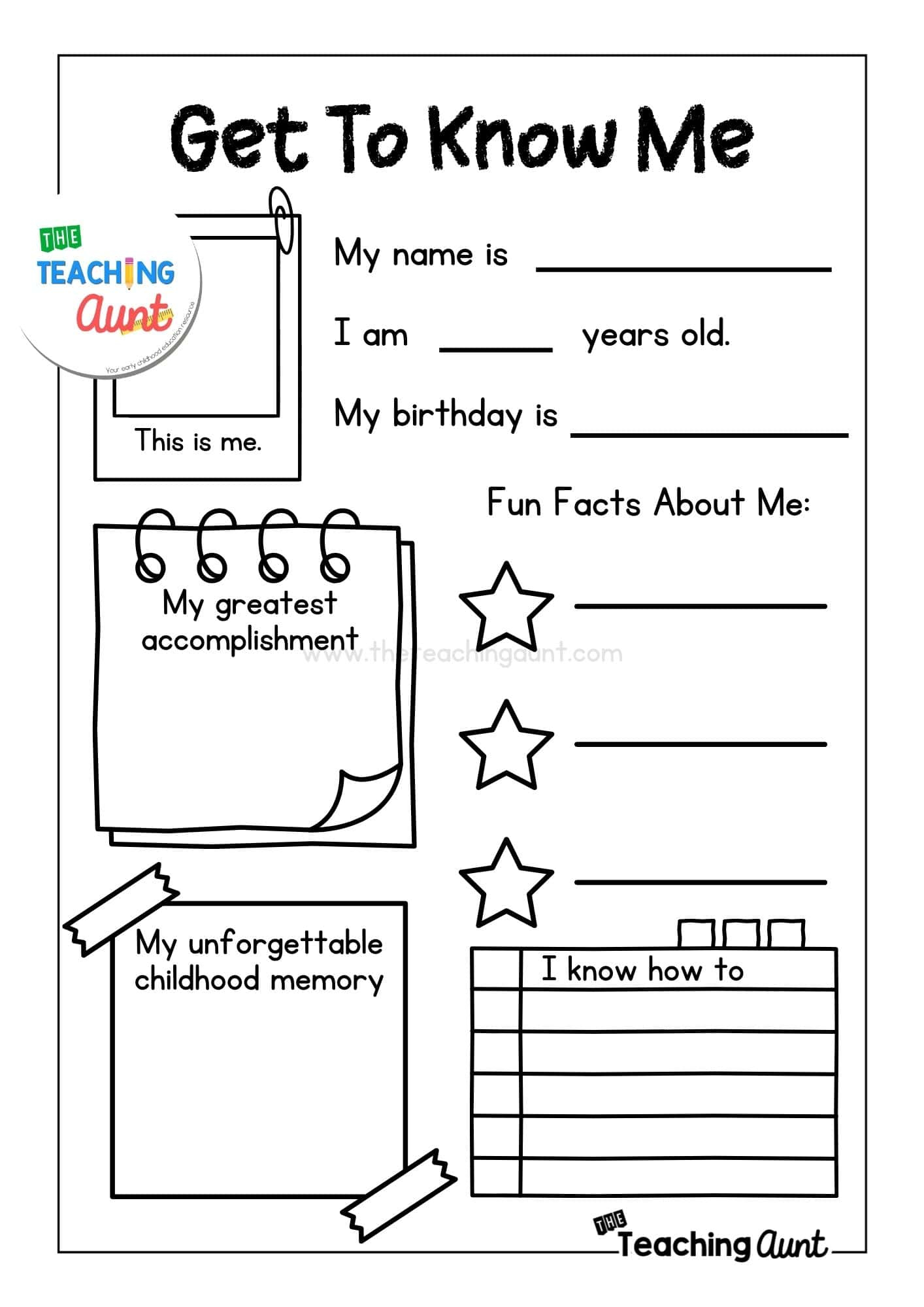 All About Me Worksheets Free Printable - The Teaching Aunt intended for Free All About Me Printable Worksheets