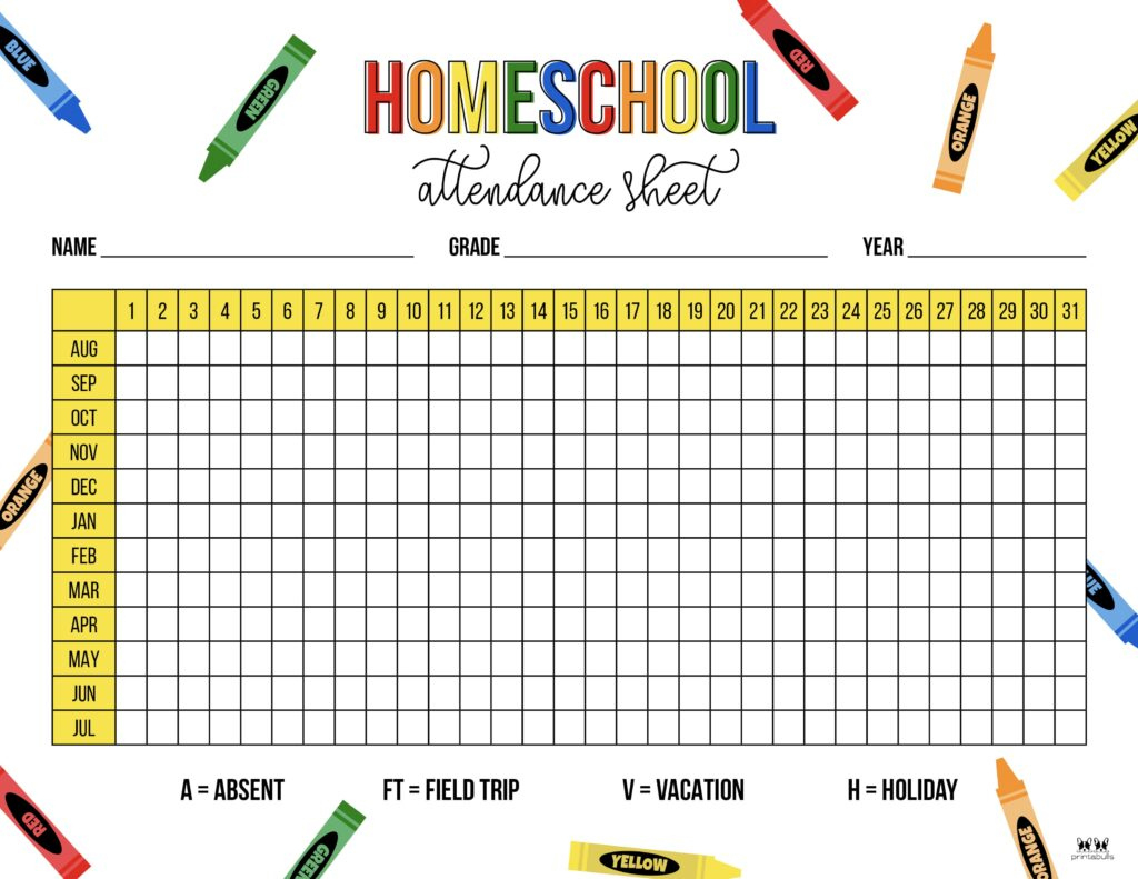 Attendance Sheets - 52 Free Printables | Printabulls with Free Printable Homeschool Attendance Sheets