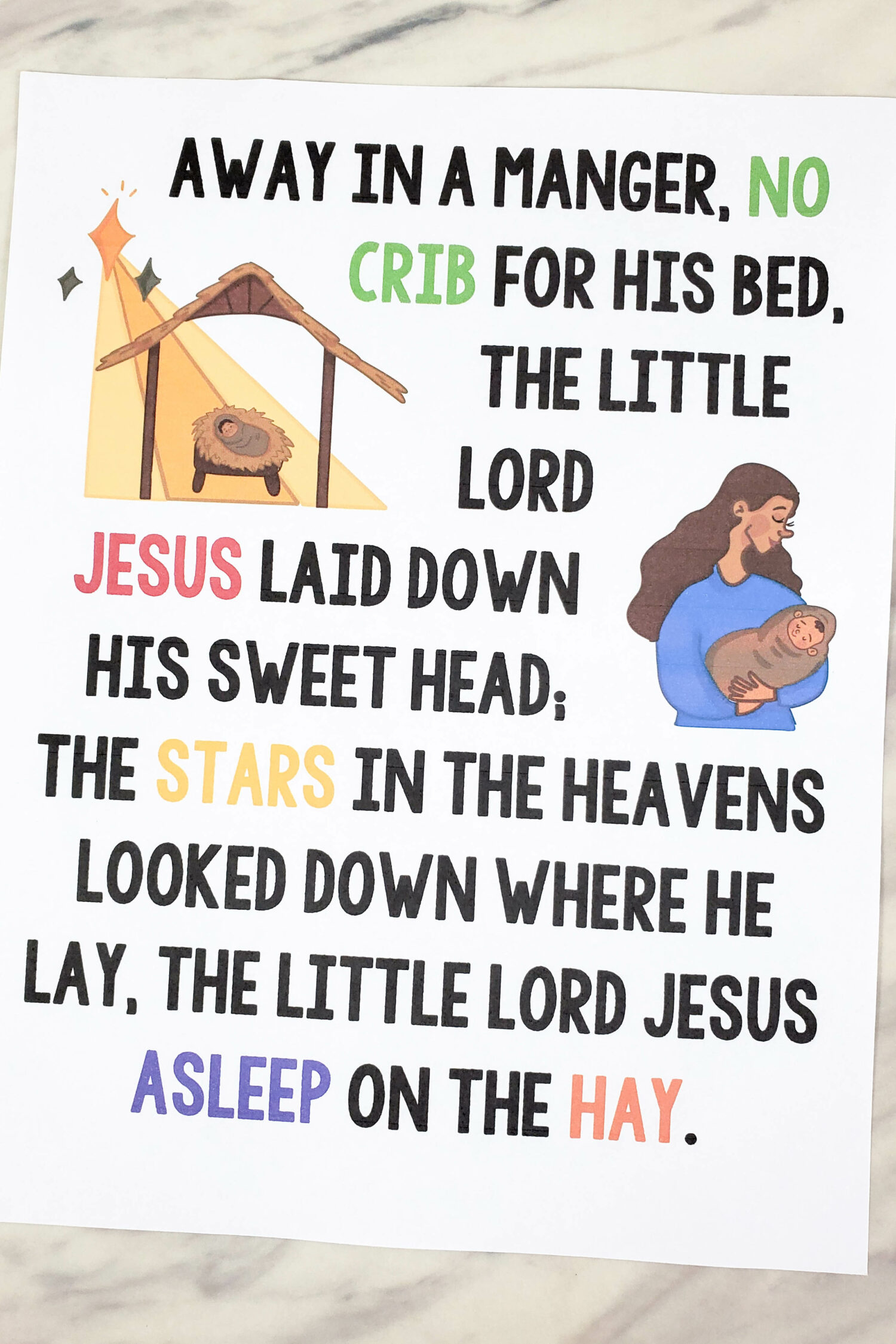 Away In A Manger Flip Chart &amp;amp; Lyrics - Primary Singing intended for Lyrics Away In A Manger Printable