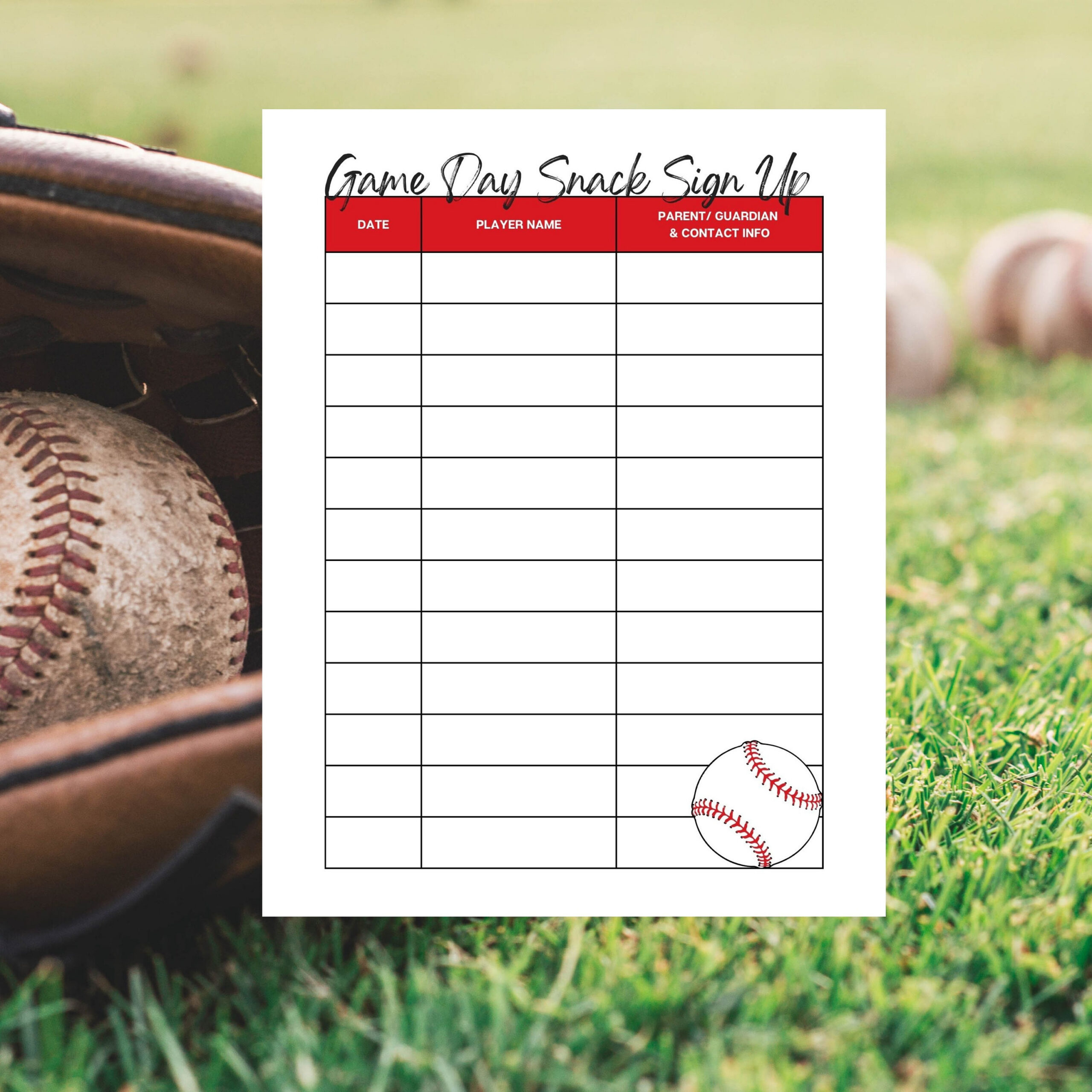 Baseball Game Day Snack Signup Sheet: Printable Template (Digital in Free Printable Snack Sign Up Sheet Baseball
