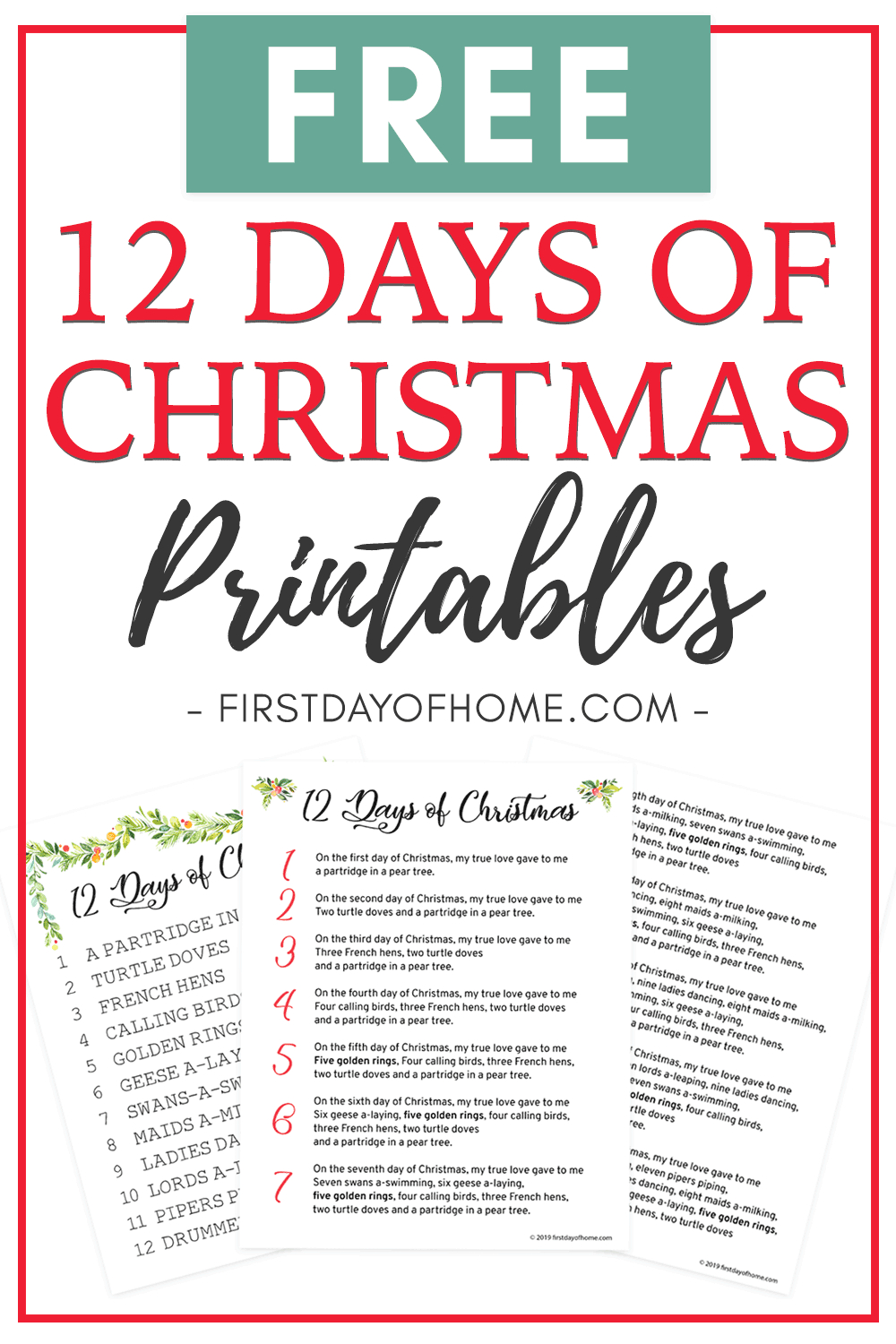 Beautiful 12 Days Of Christmas Lyrics Printable [Free Download] with Twelve Days of Christmas Lyrics Printable