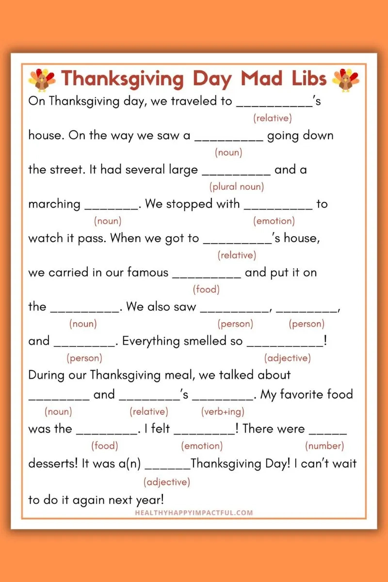 Best Thanksgiving Mad Libs Free Printable (Use It This Year!) inside Printable Mad Libs For Thanksgiving