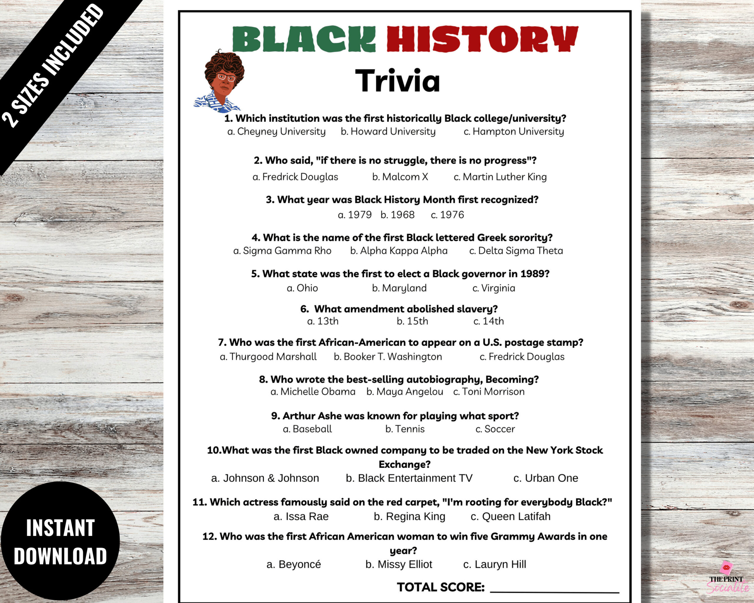 Black History Trivia, Black History Month Game, Black Culture inside Black History Month Trivia Questions and Answers Printable