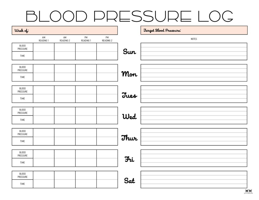 Blood Pressure Logs - 25 Free Printables | Printabulls throughout Free Blood Pressure Chart And Printable Blood Pressure Log