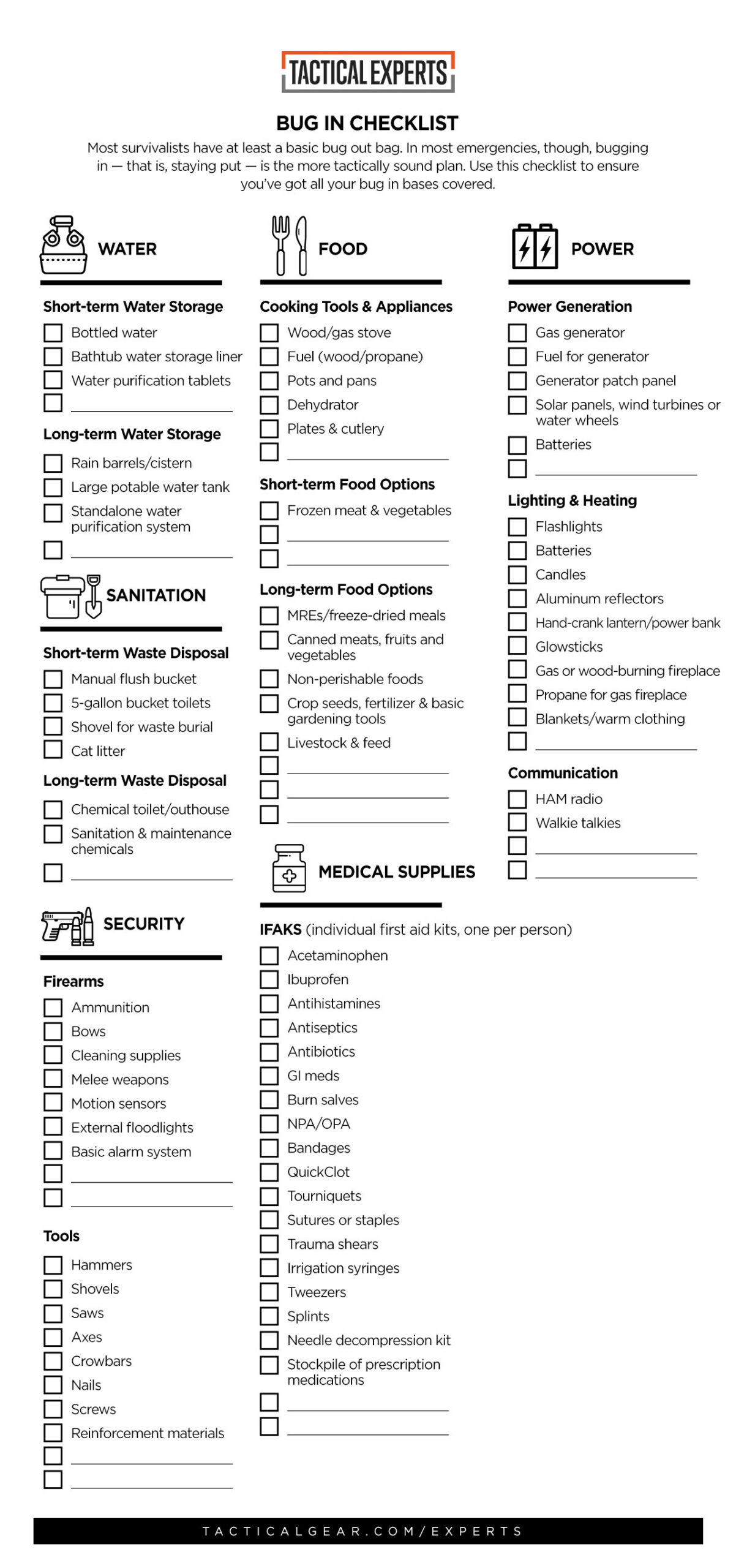 Bug In Checklist: The Essential Guide To Bugging In | Tacticalgear throughout Printable Bug Out Bag List