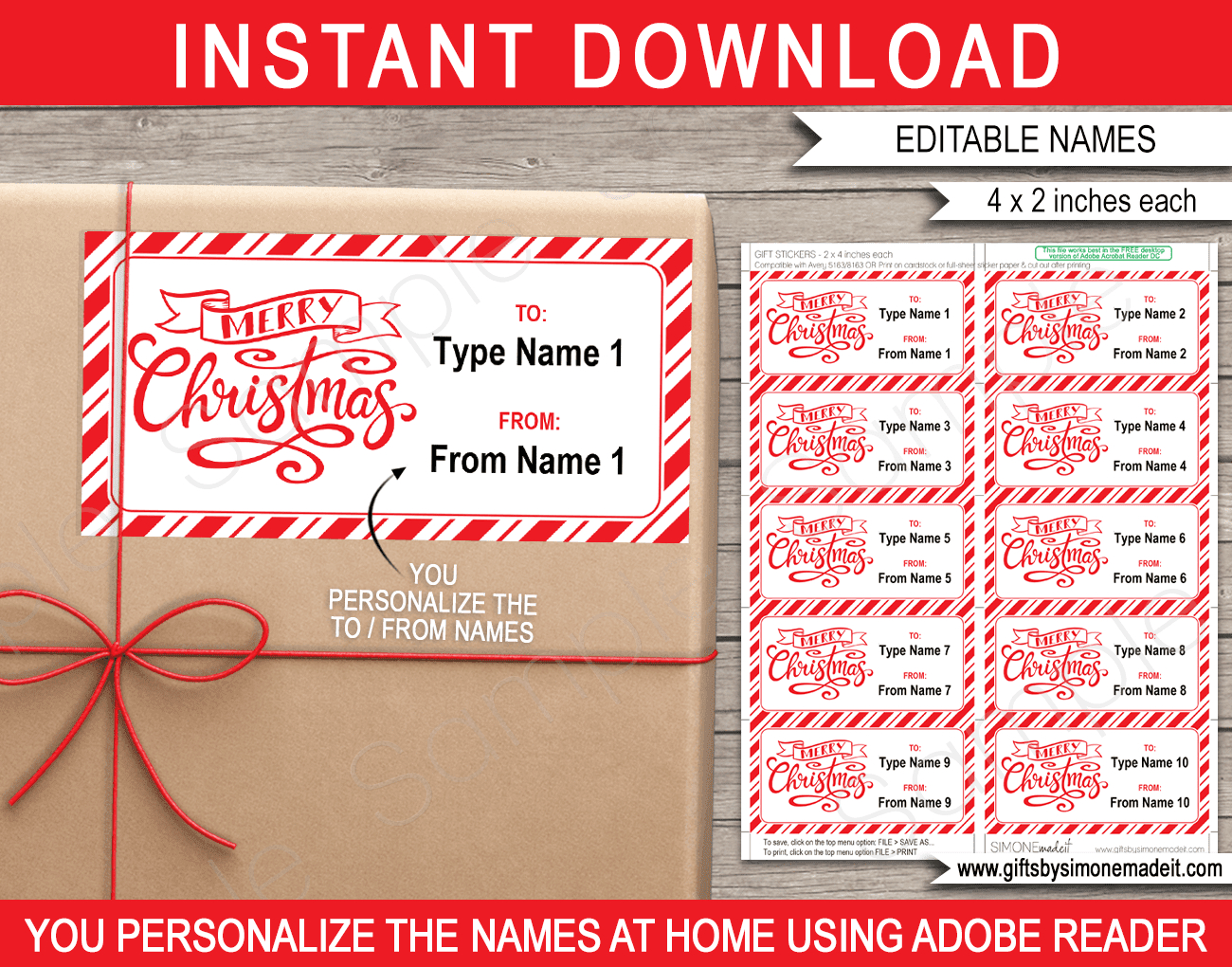 Christmas Gift Labels Template - From Your Name - Red in Free Printable Name Tags For Christmas