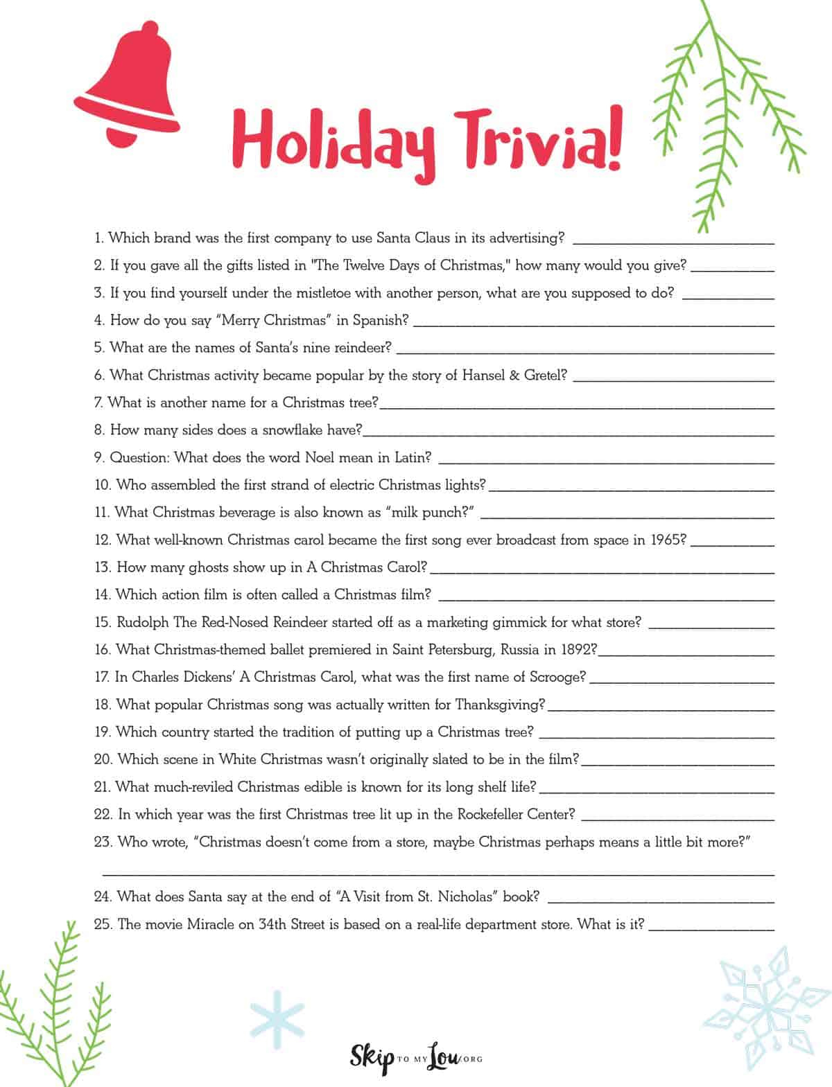 Christmas Trivia | Skip To My Lou throughout Christmas Trivia Questions and Answers Printables