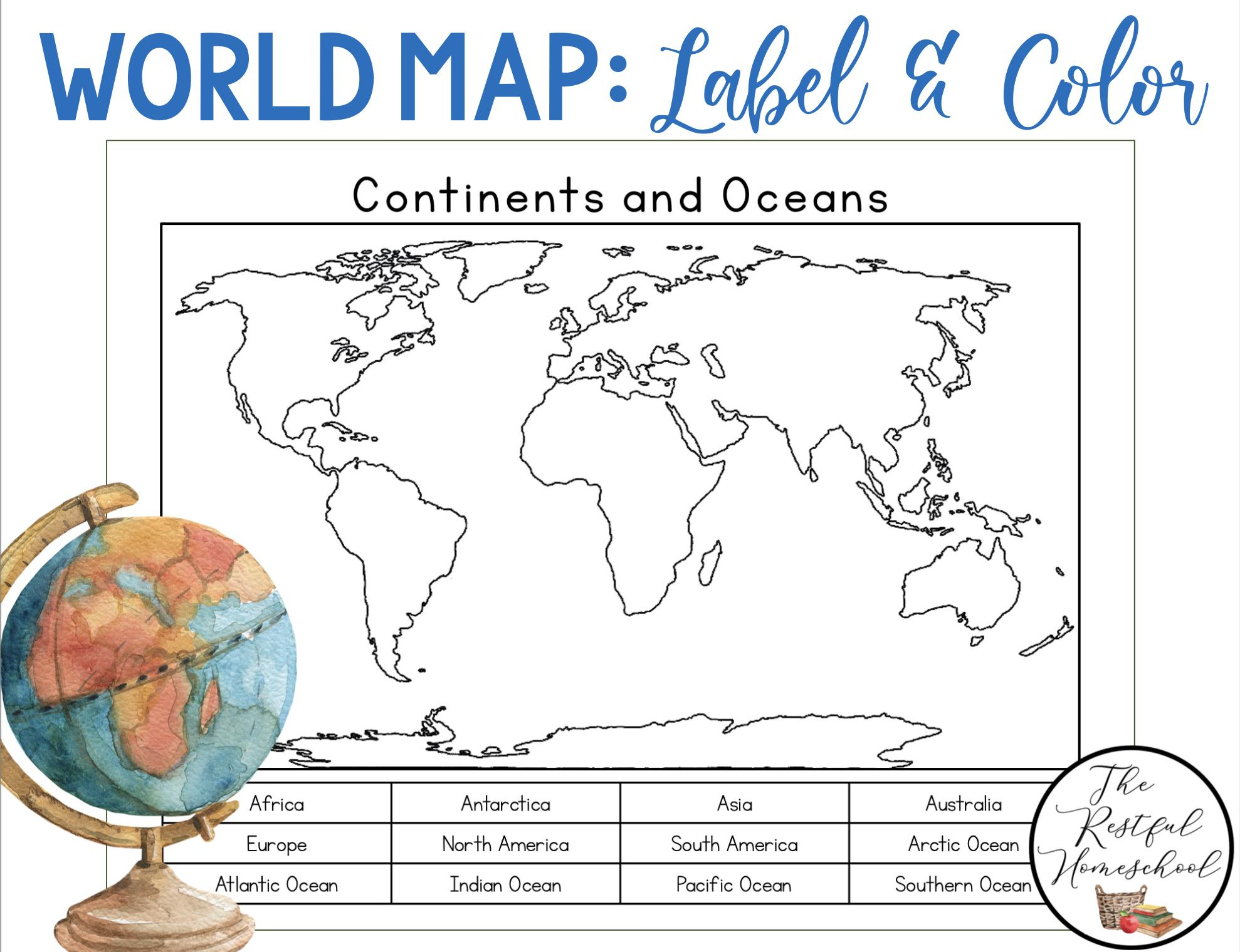 Continents And Oceans | Color And Label Blank World Map regarding World Map With Continents And Oceans Printable