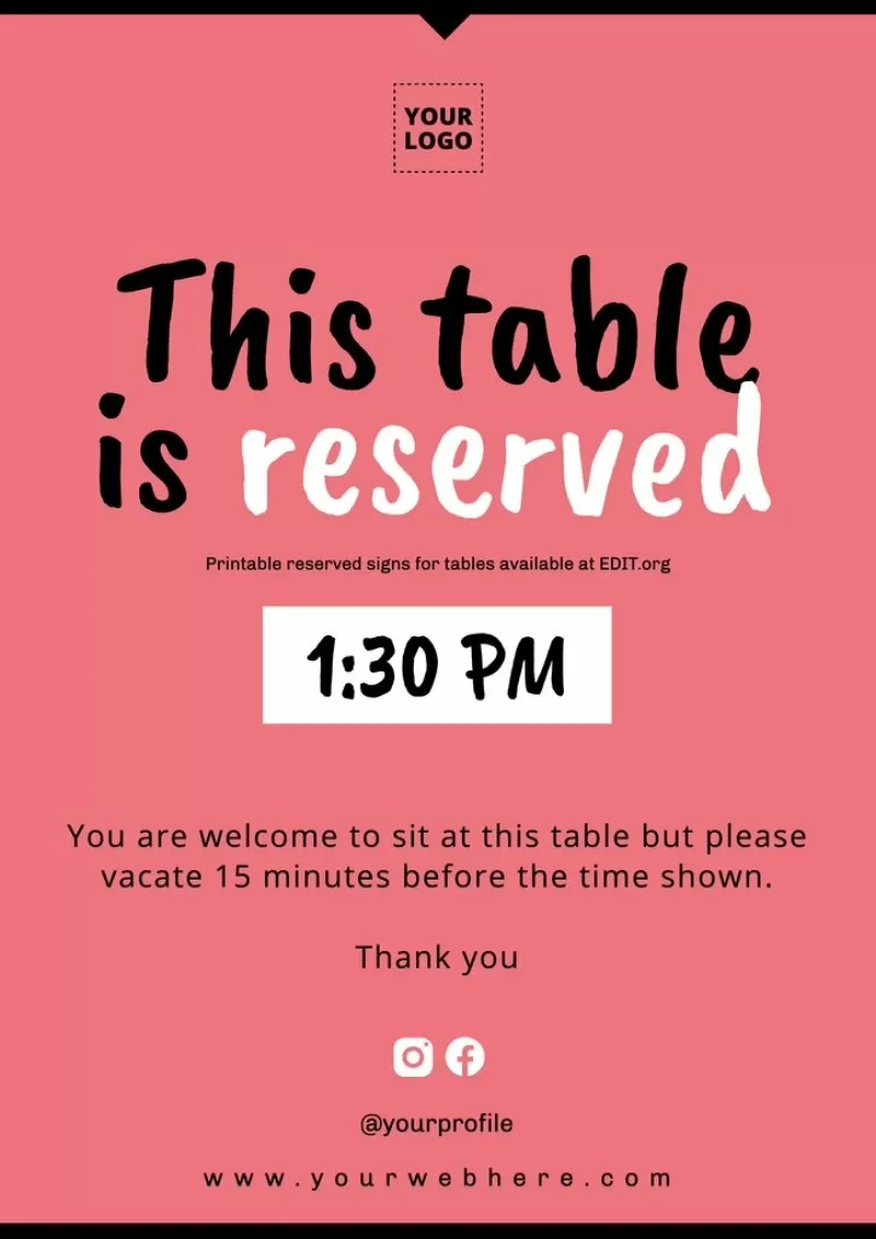 Customize Printable Reservation Signs For Tables with Printable Reserved Sign For Table