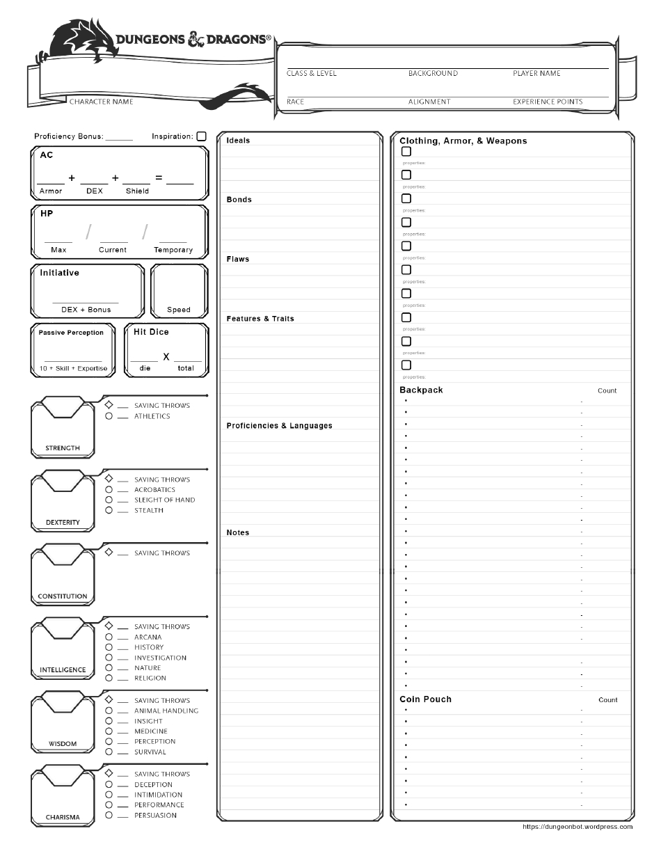 D&amp;amp;D One-Page Character Sheet Download Printable Pdf | Templateroller for Dungeons and Dragons Printable Character Sheet