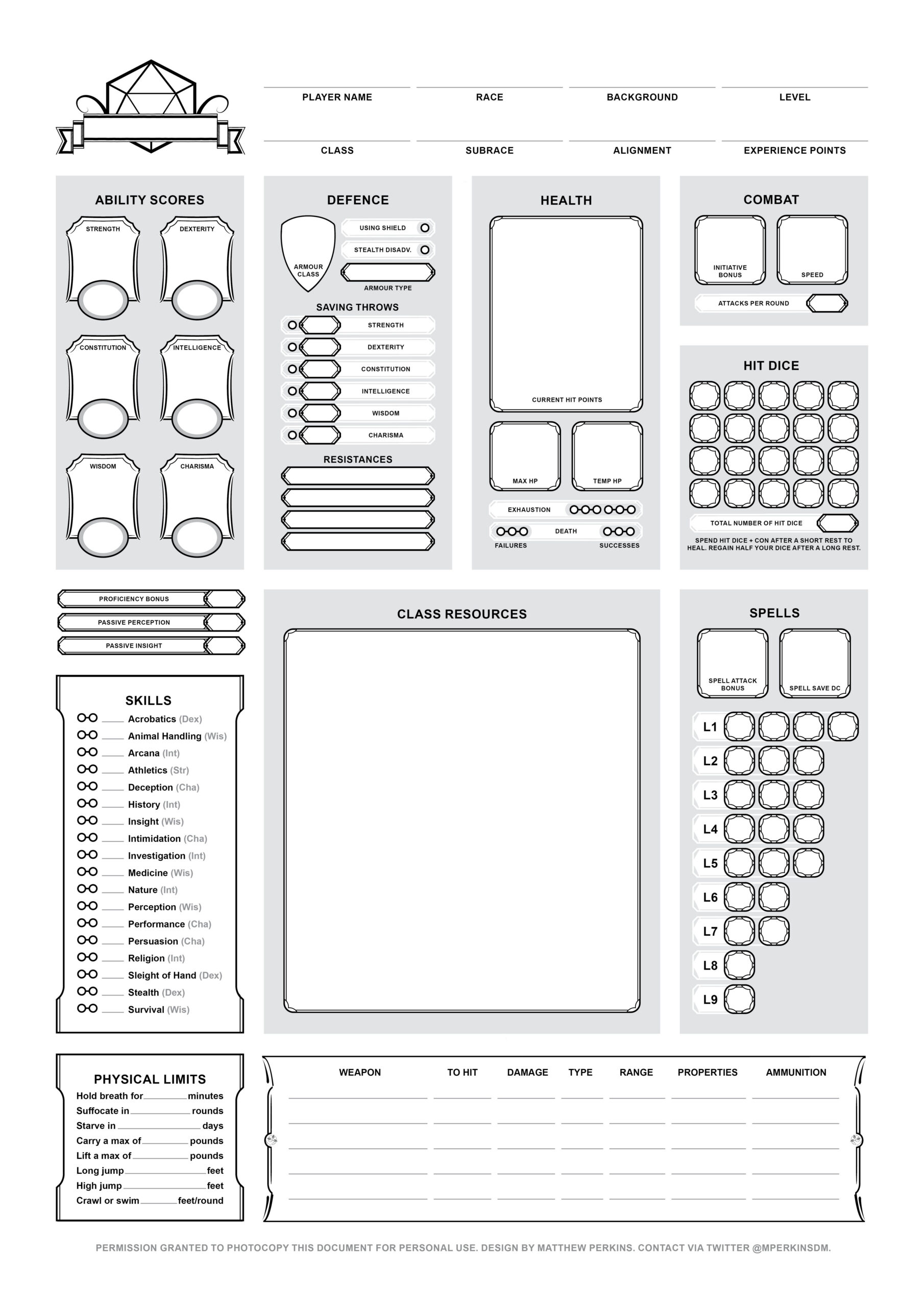 Discover 34 Character Sheets 5E And Blank D&amp;amp;D Character Sheet Pdf regarding D&amp;amp;amp;D Character Sheets Printable