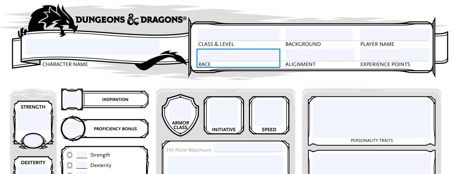 Dnd Character Sheet ≡ Fill Out Printable Pdf Forms Online with Dungeons And Dragons Printable Character Sheet