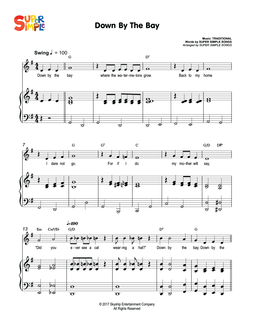 Downthe Bay Sheet Music - Super Simple with regard to Free Printable Sheet Music with Lyrics