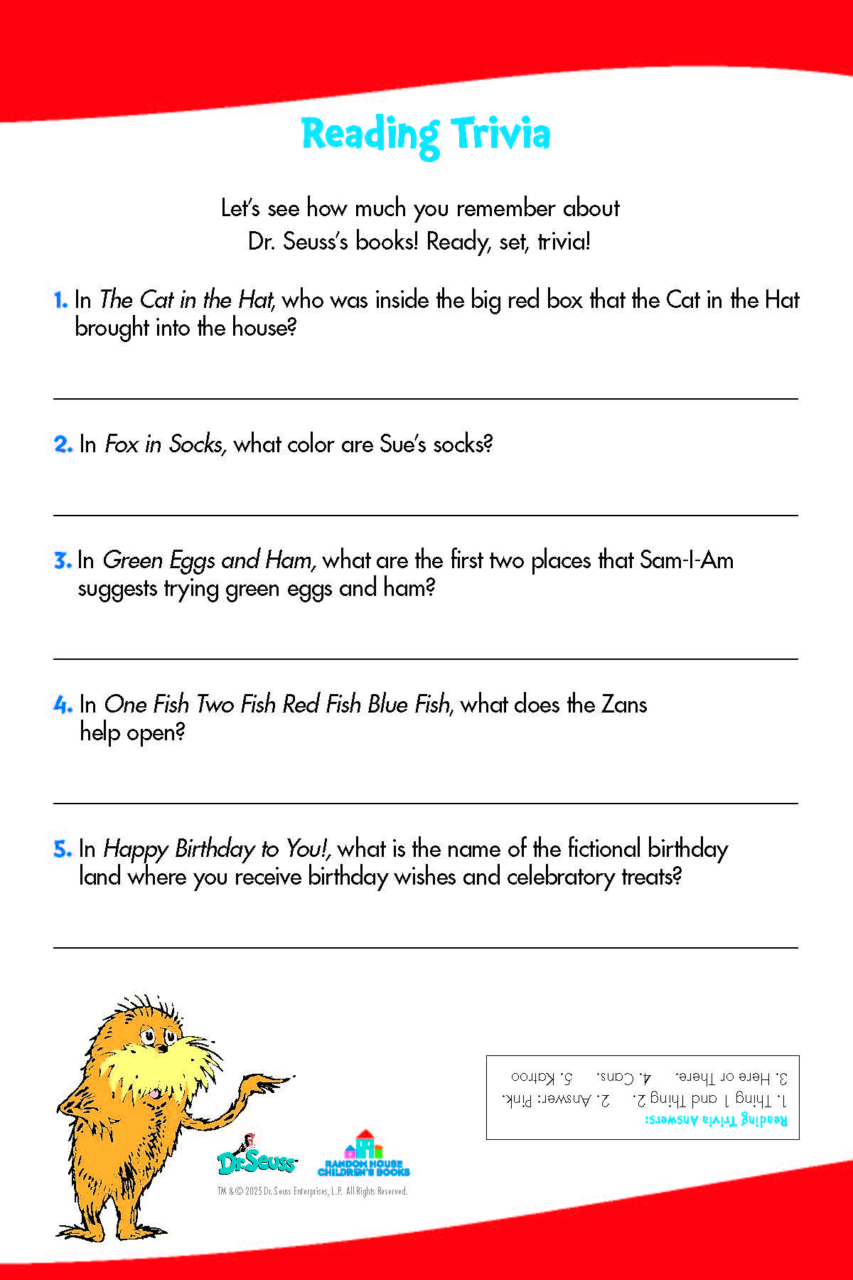 Dr. Seuss Printables And Activities | Brightly regarding Dr Seuss Trivia Questions and Answers Printable