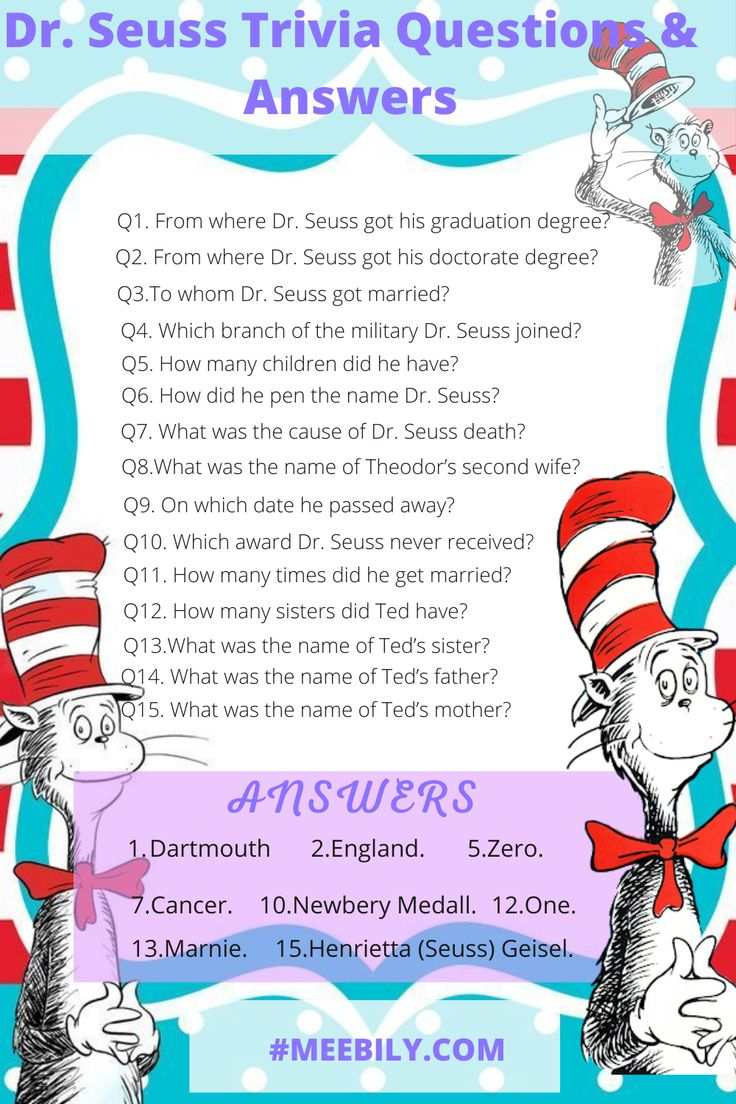 Dr. Seuss Trivia Questions &amp;amp; Answers throughout Dr Seuss Trivia Questions and Answers Printable