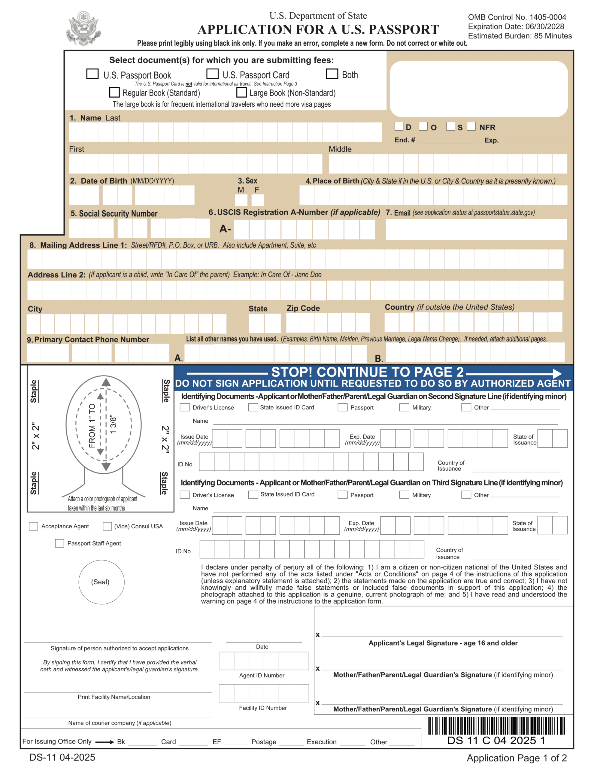 Ds-11 Passport Application Form 2024-2025 - Fill & Download - Pdf Guru intended for Ds 11 Passport Form Printable