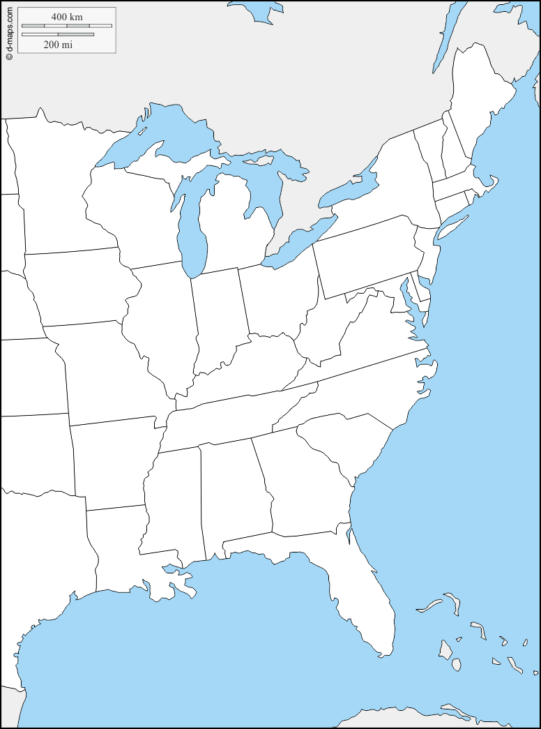 East Coast Of The United States Free Map, Free Blank Map, Free in Map of Eastern United States Printable