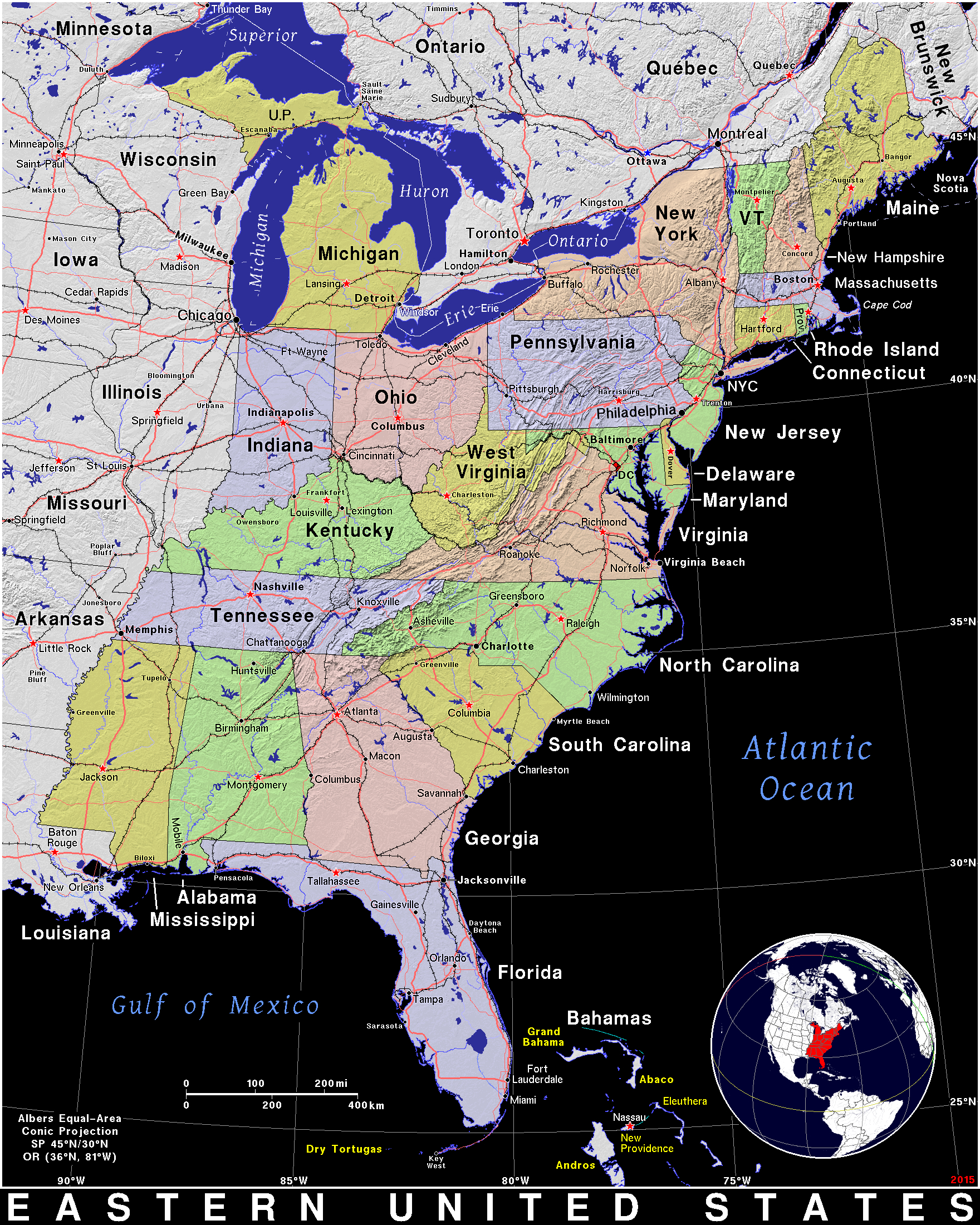 Eastern United States · Public Domain Mapspat, The Free, Open inside Map of Eastern United States Printable
