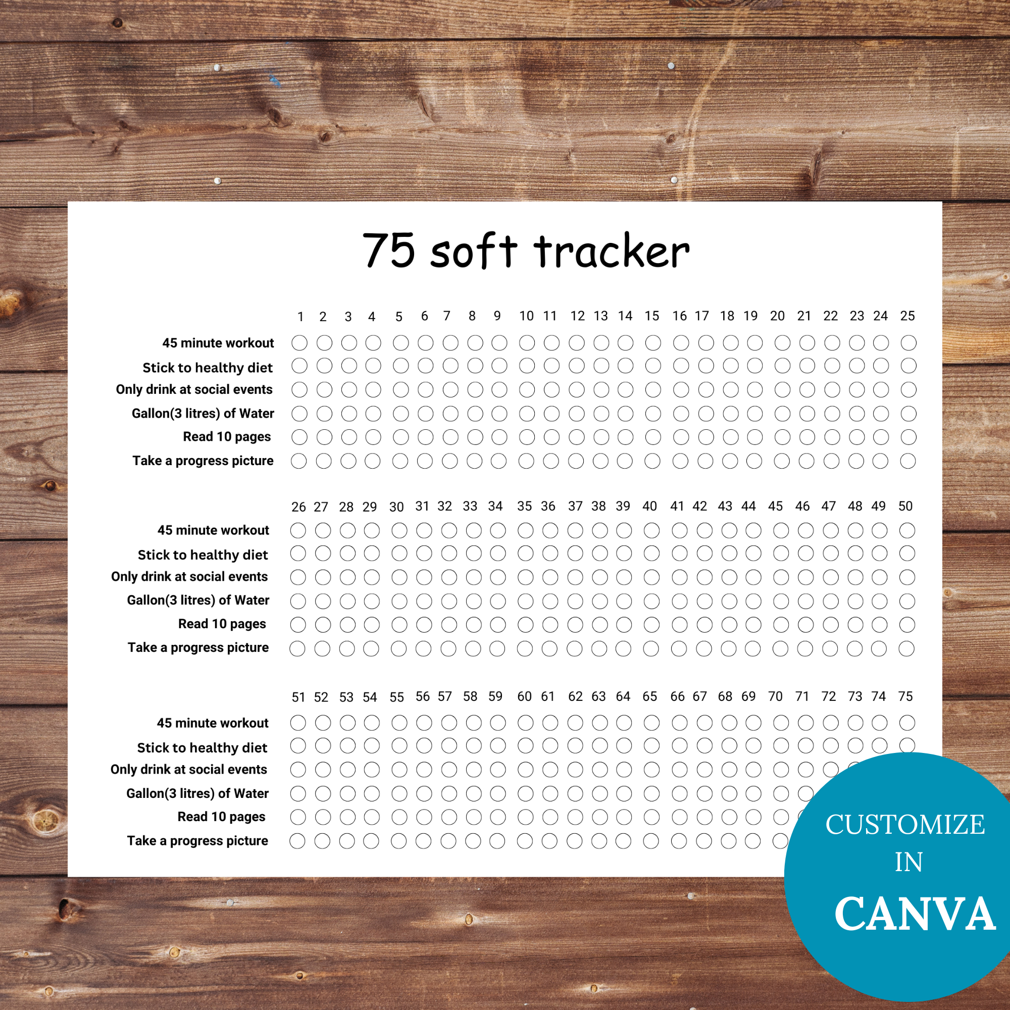 Editable 75 Soft Challenge Tracker Printable intended for 75 Soft Tracker Free Printable