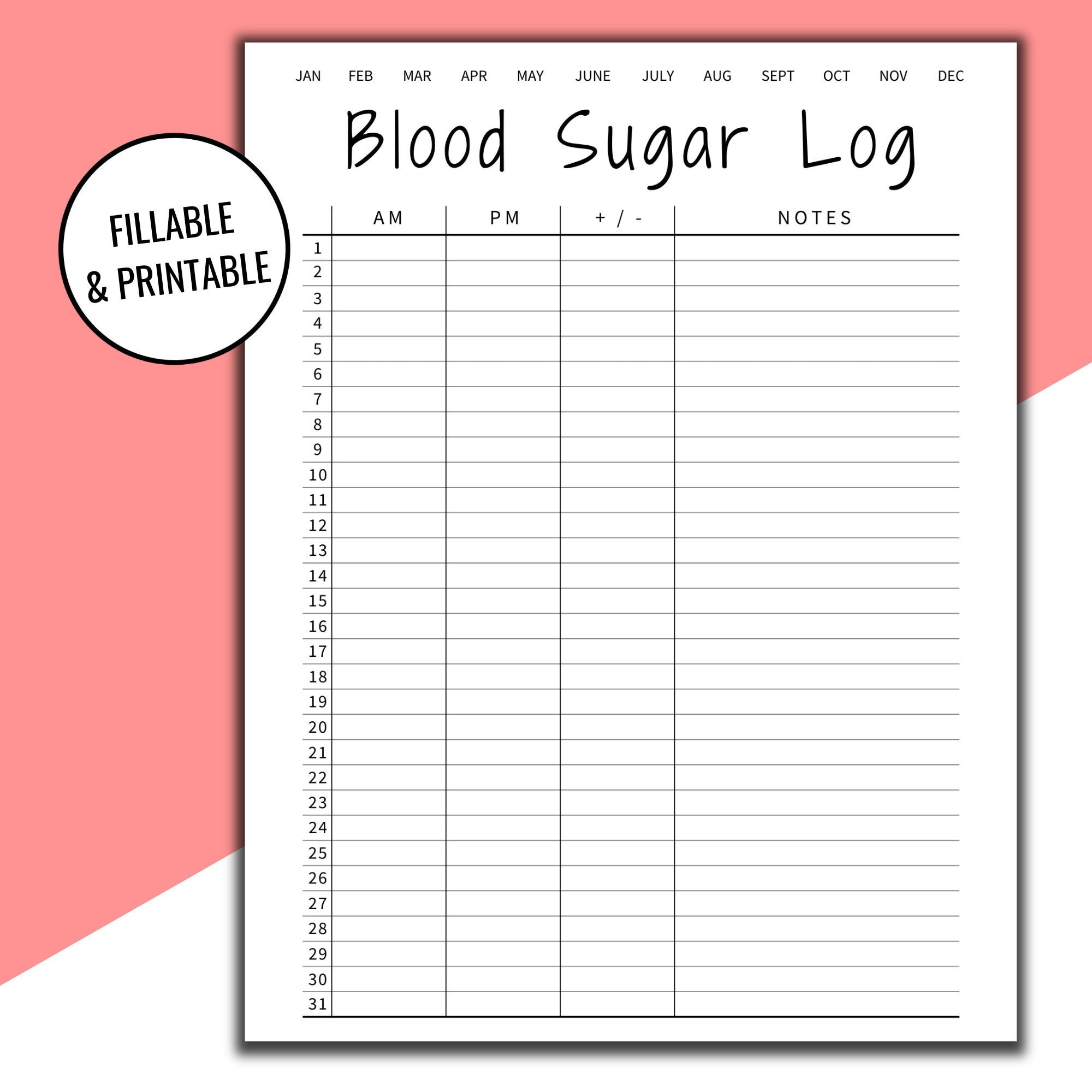 Editable &amp;amp; Printable Blood Sugar Log, Blood Sugar Reading, Blood within Free Printable Blood Sugar Chart
