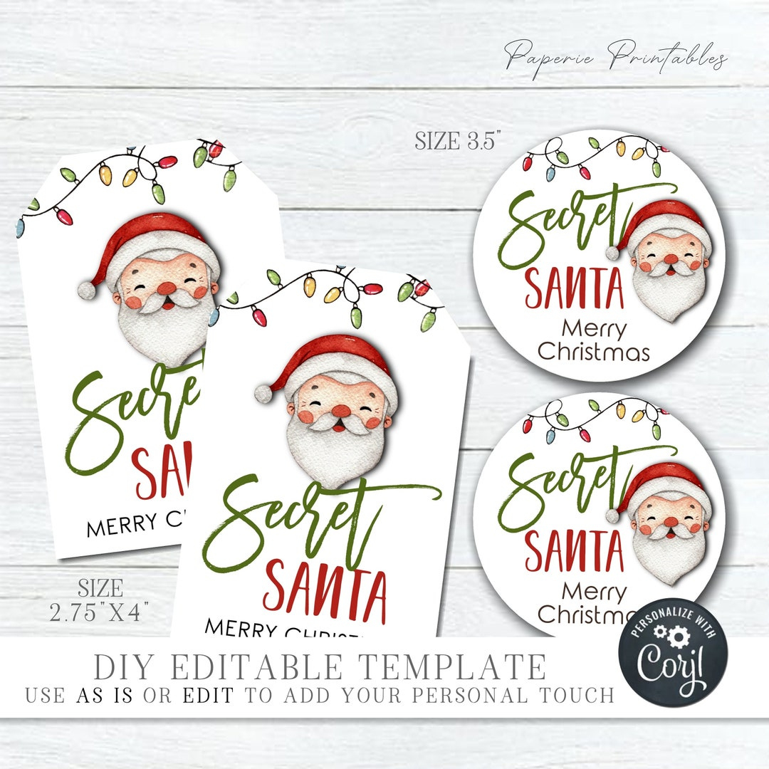 Editable Secret Santa Gift Tags: Printable Christmas Labels (Corjl) -  Etsy.de in Printable Christmas Labels From Santa
