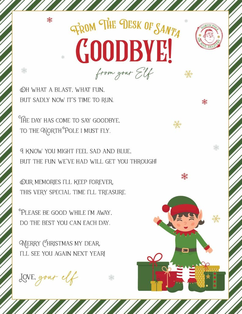 Elf On The Shelf Arrival And Goodbye Letters, Free Printable Set pertaining to Printable Goodbye Elf on the Shelf Letter