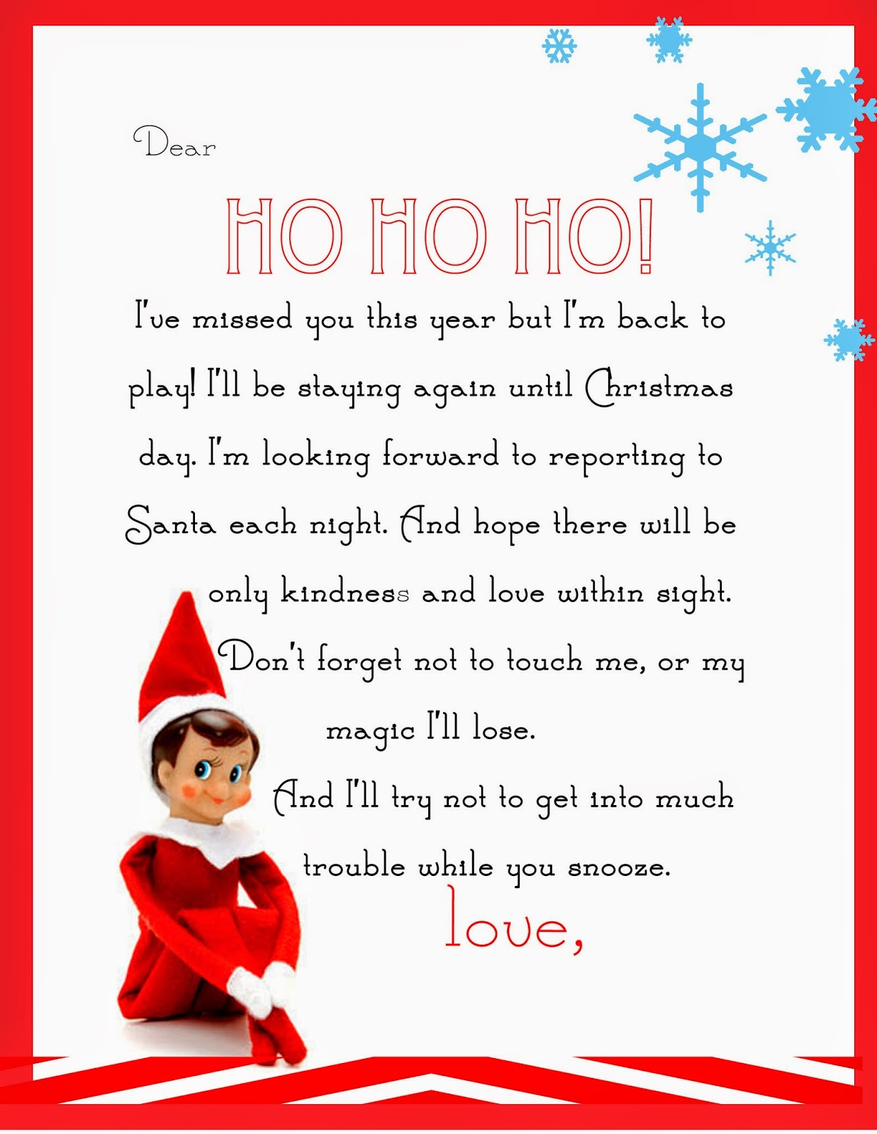 Elf On The Shelf Letter {Free Printable} in Printable Goodbye Elf On The Shelf Letter
