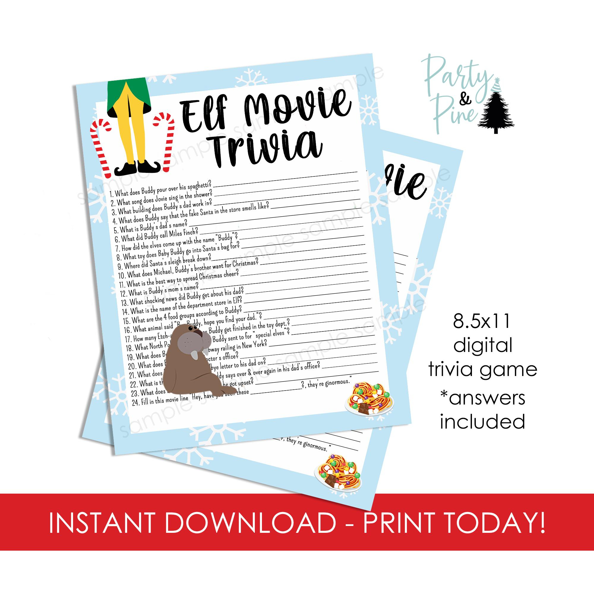 Elf Trivia Game Movie Buddy The Elf Digital Christmas Party inside Elf Movie Trivia Questions Printable