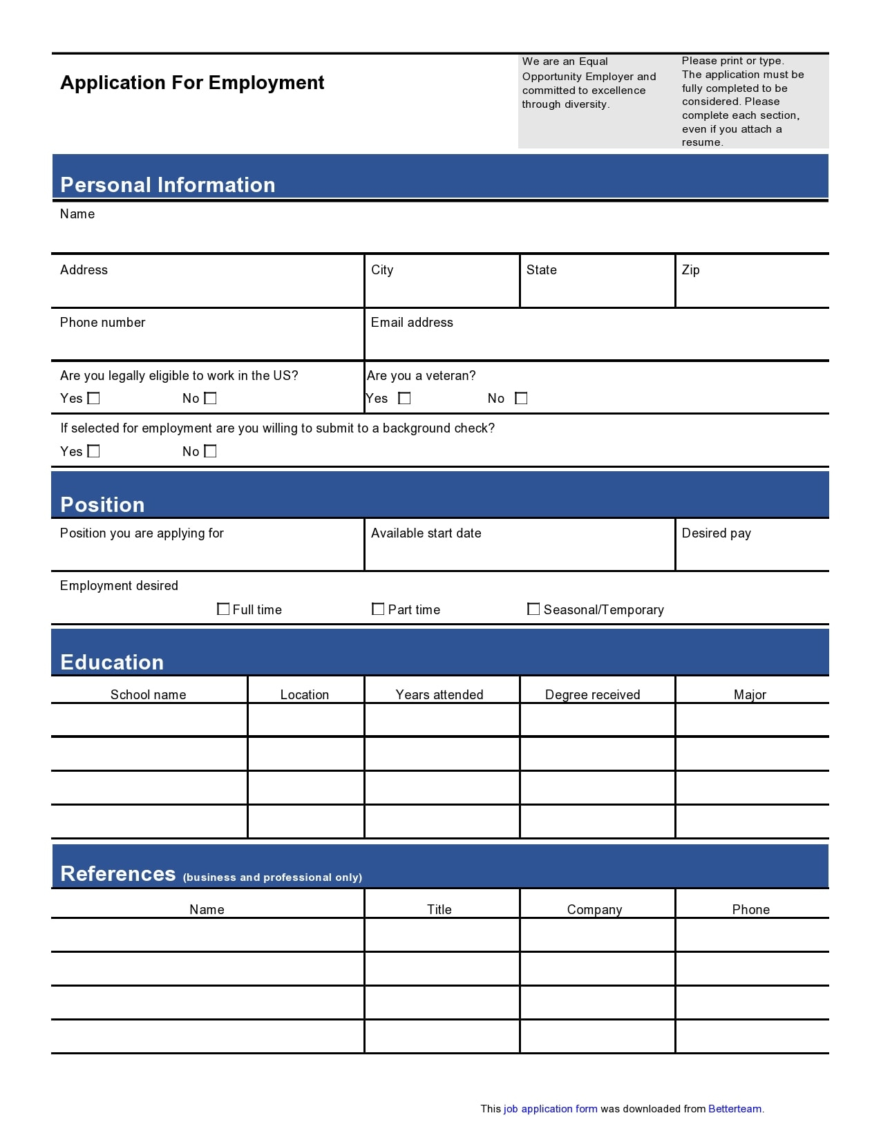 Employment Application Form Printable - Printable Bingo Cards regarding Free Printable Job Application Form