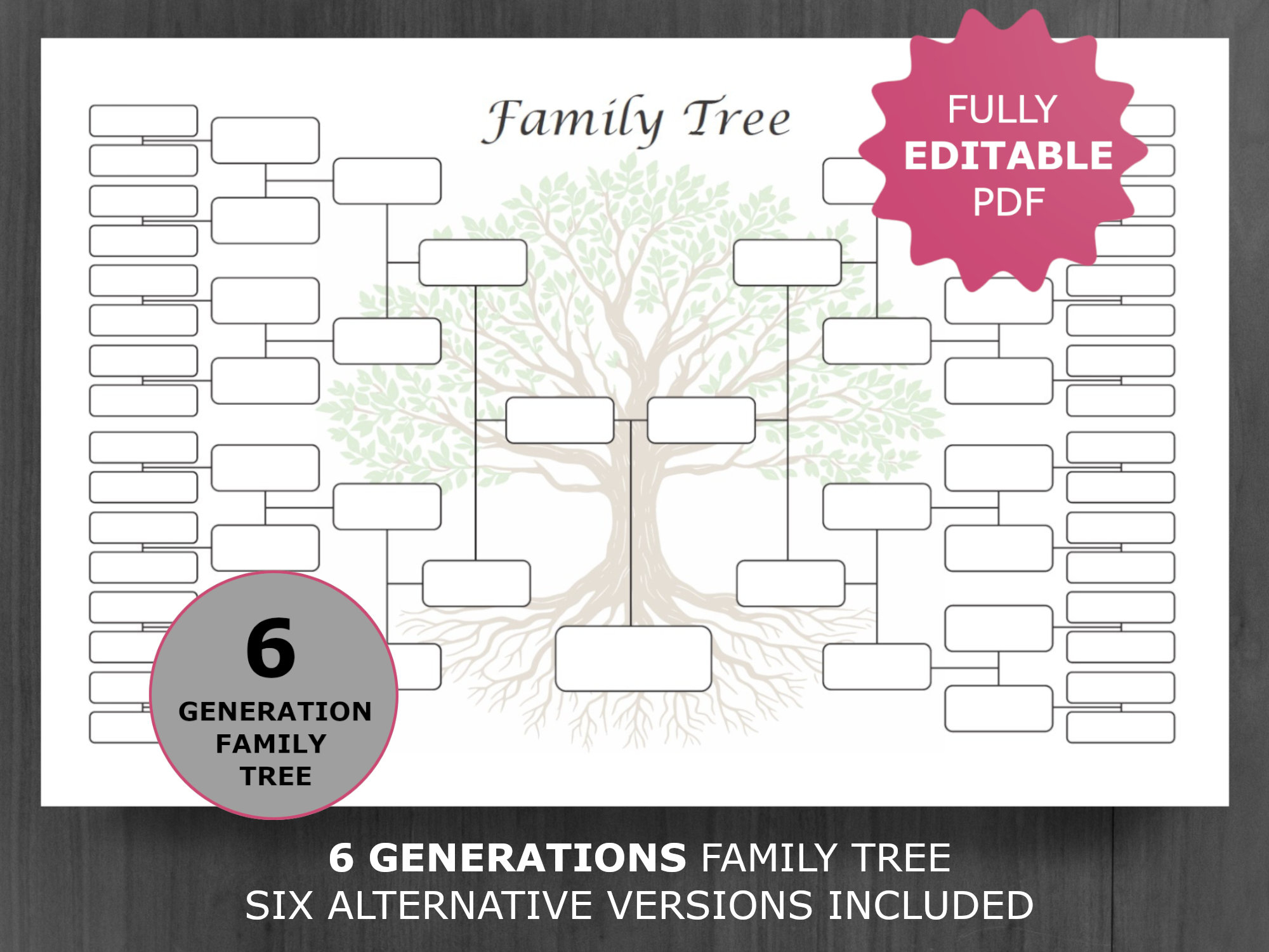 Family Tree Chart 6 Generation: Druckbare Und Bearbeitbare regarding Pdf Printable Family Tree Chart